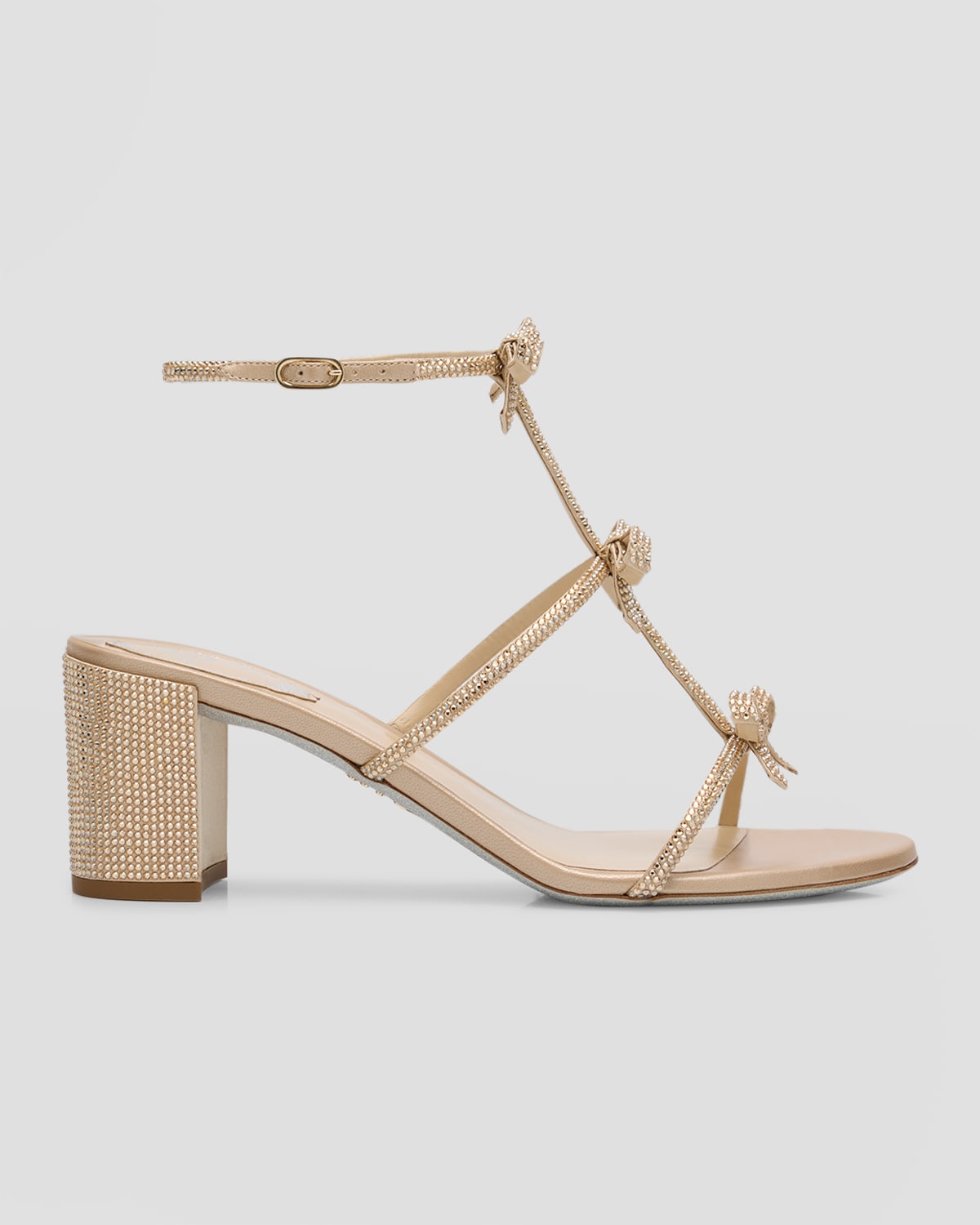 Shop René Caovilla Caterina Embellished Bows Ankle-strap Sandals In Beige
