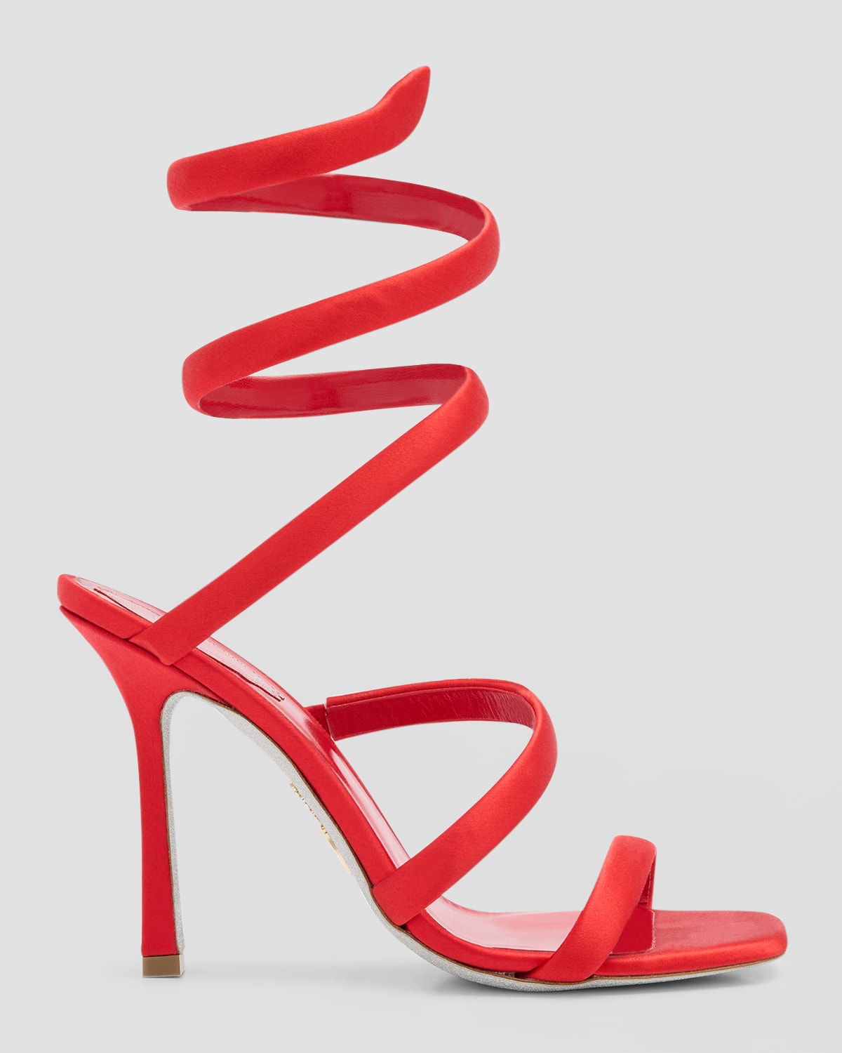 René Caovilla Cleo Snake Spiral Satin Sandals In Red
