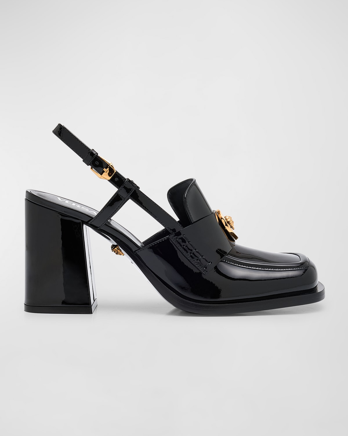 Versace Embellished Patent-leather Slingback Pumps In Black- Gol