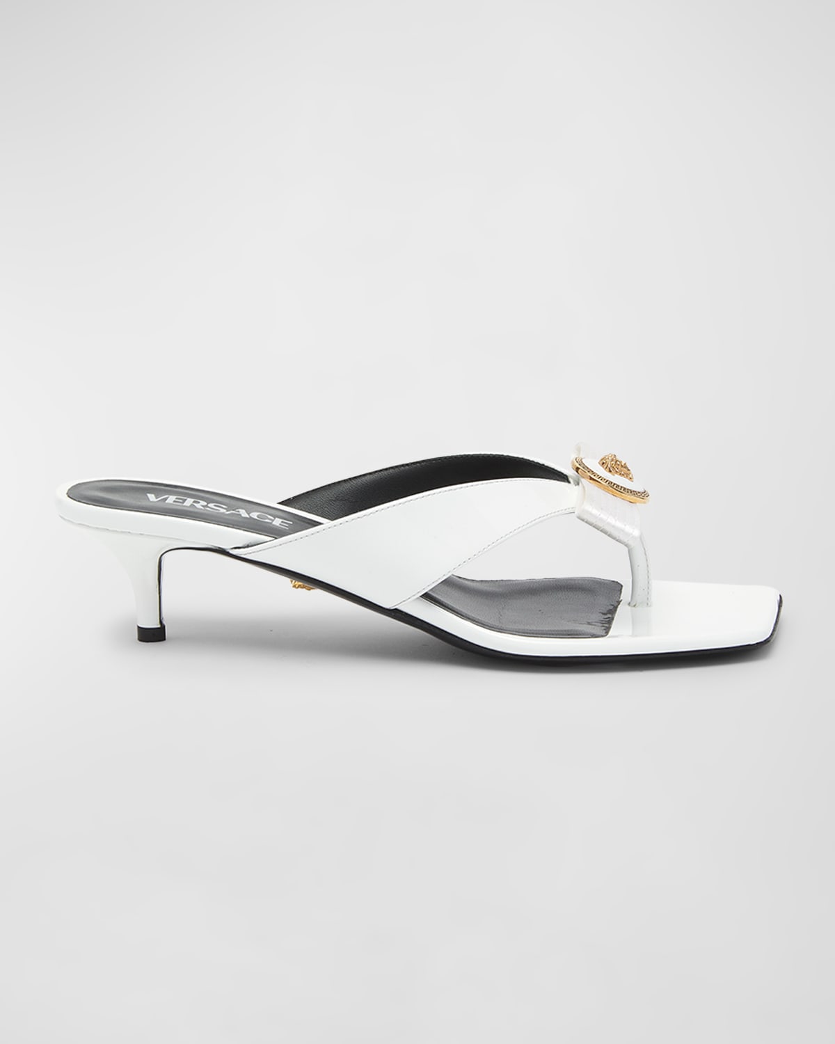 Versace Woman Thong Sandal Off White Size 7 Calfskin In White