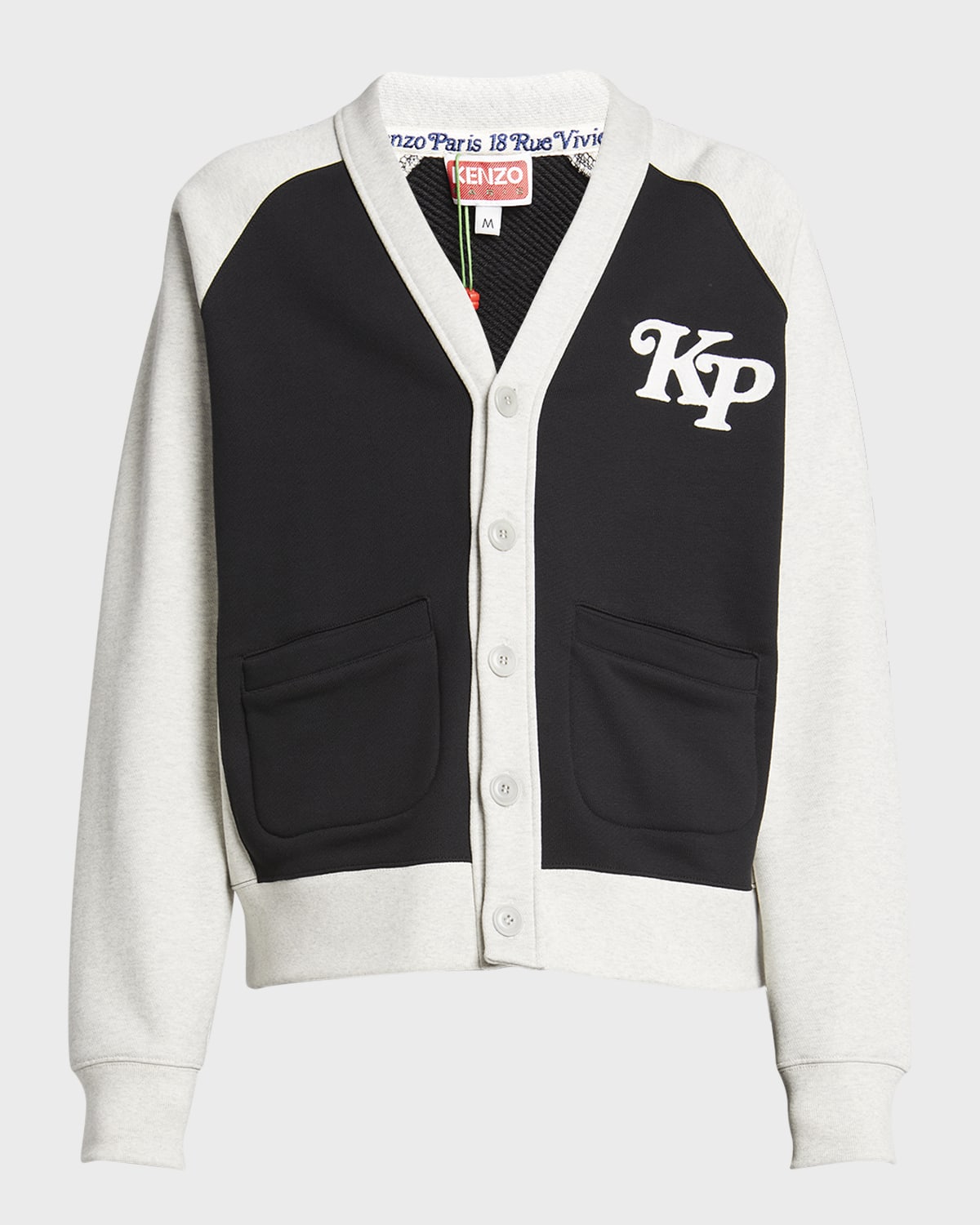 Kenzo Versatile Two-tone Cotton Cardigan With Raglan Sleeves In Black