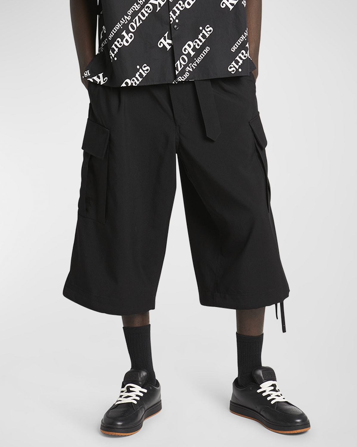 Shop Kenzo Men's Virgin Wool Tailored Cargo Shorts In Black