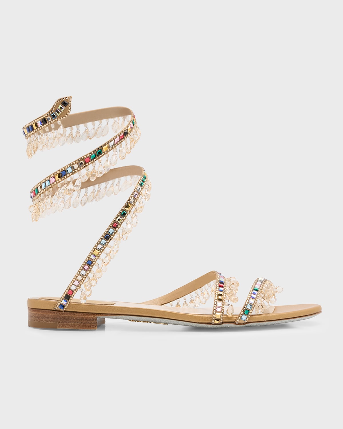 René Caovilla Multi-jewel Chandelier Flat Satin Sandals In Gold Multi