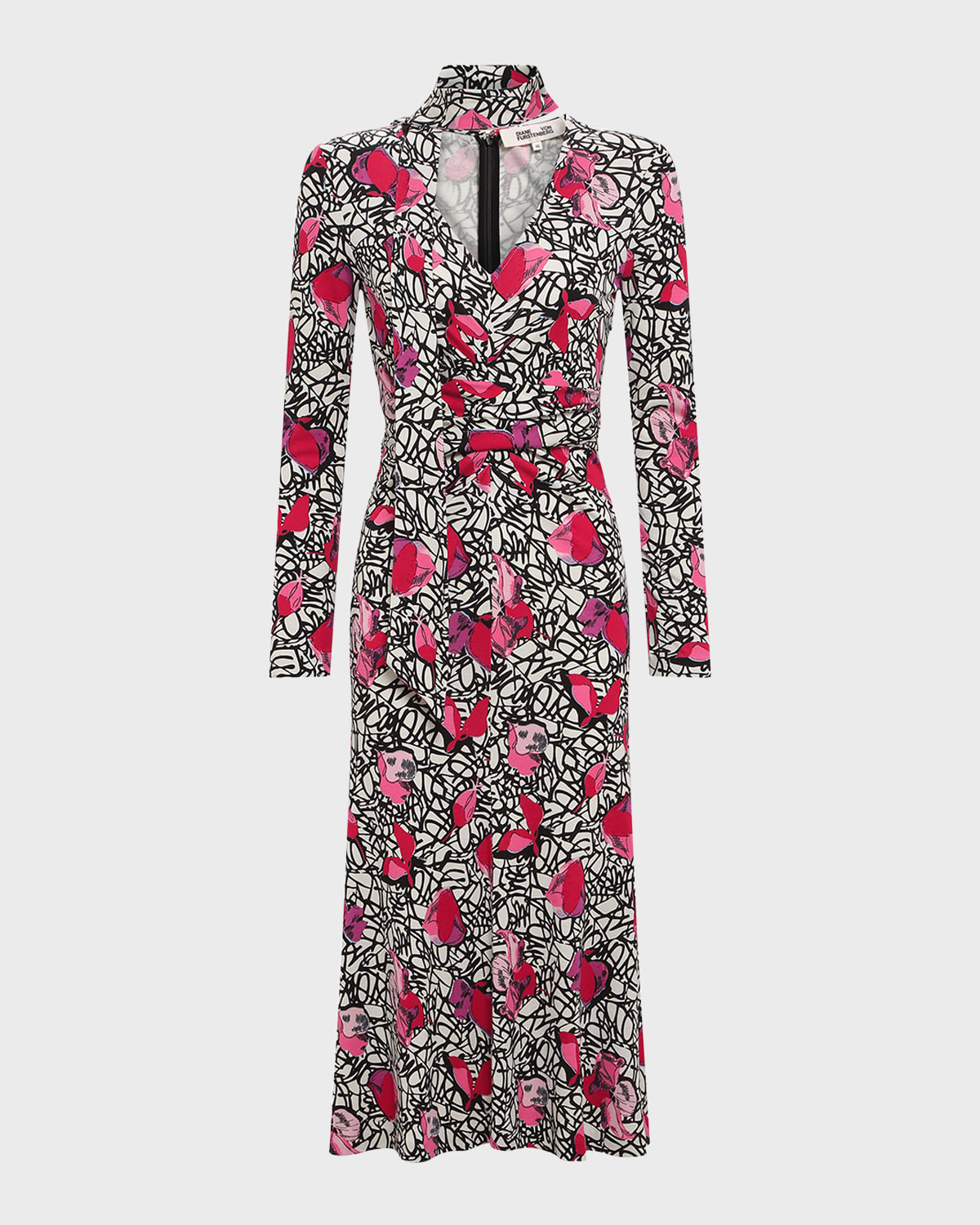 Diane Von Furstenberg Marsha Tie Neck Long Sleeve Midi Dress In Signature Floral
