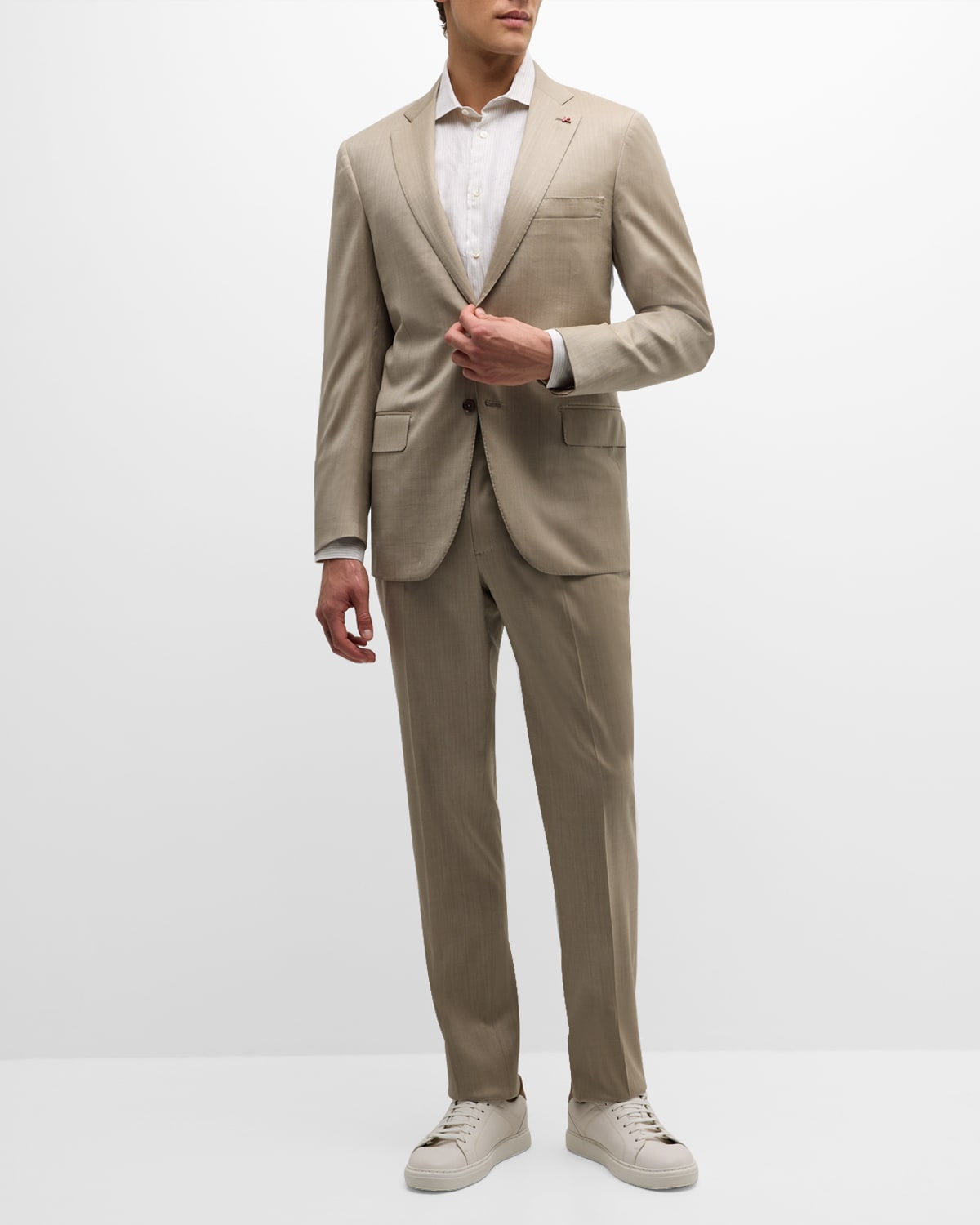 Isaia Men's Wool-silk Herringbone Suit In Light Brown