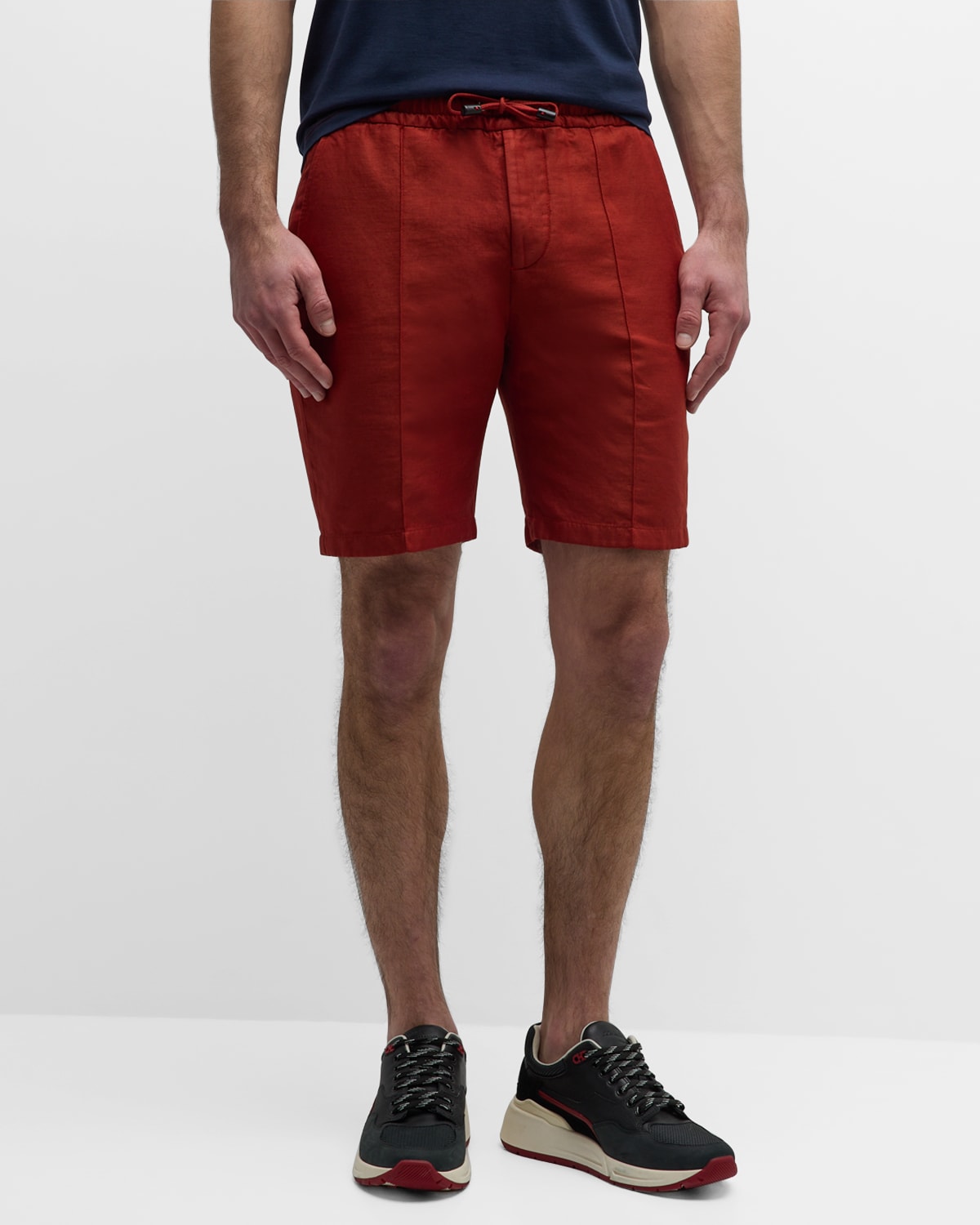 Shop Isaia Men's Cotton-linen Drawstring Shorts In Rust