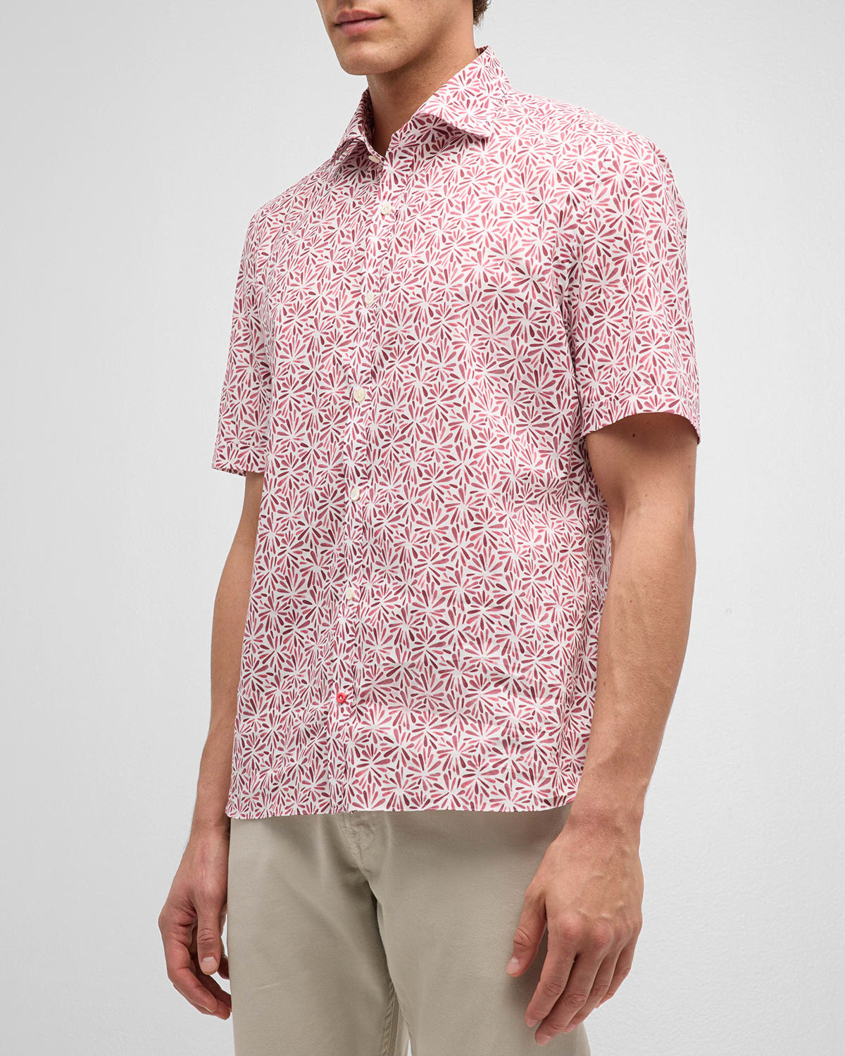 Shop Isaia Men's Cotton Sun Burst-print Short-sleeve Shirt In White Dark
