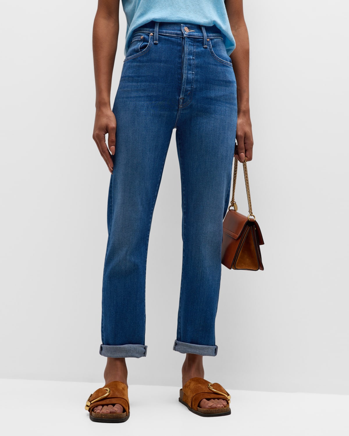 Mother The High Waisted Hiker Hover Jeans In Across The Finnis