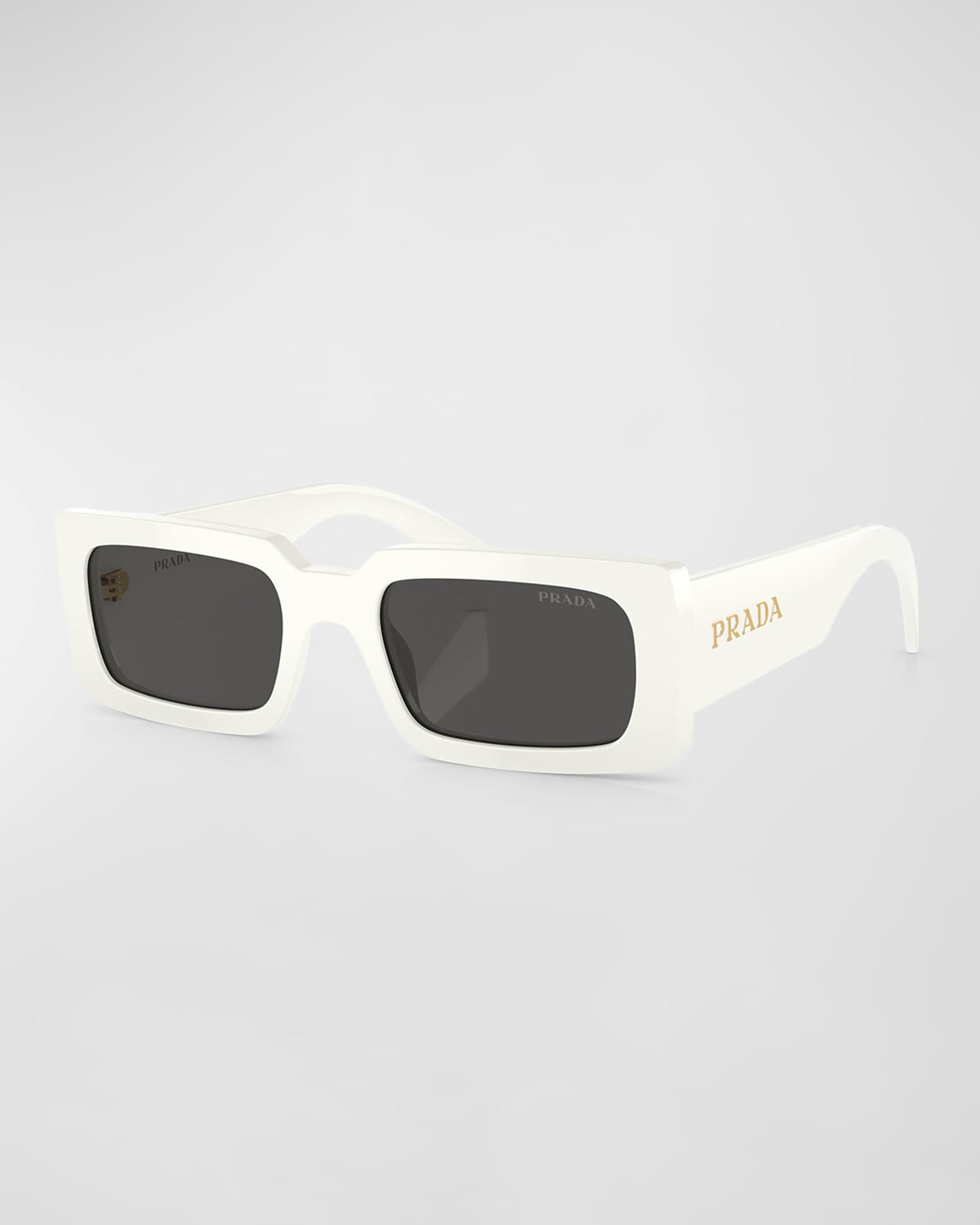 Shop Prada Logo Acetate Rectangle Sunglasses In Bone