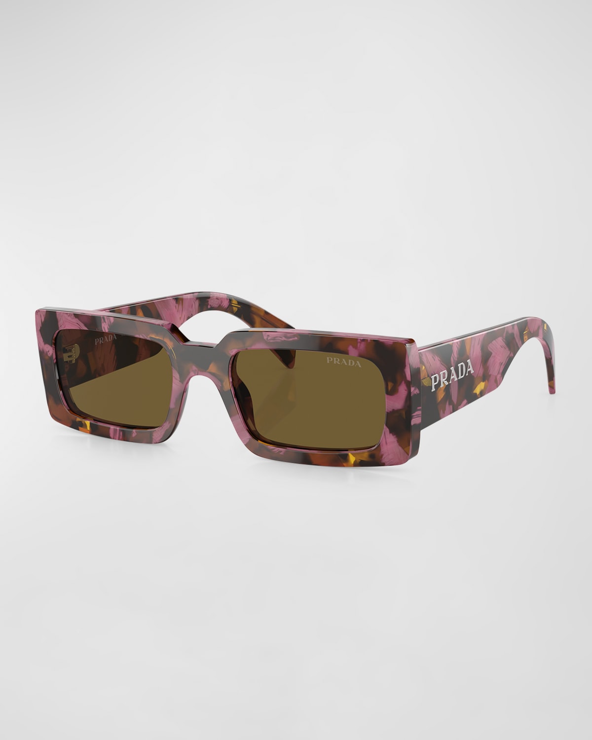 Shop Prada Logo Acetate Rectangle Sunglasses In Dark Brn