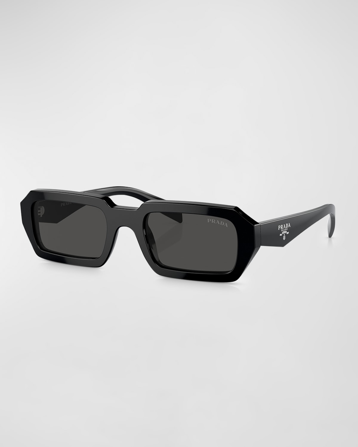 Prada Triangle Logo Acetate Rectangle Sunglasses In Black
