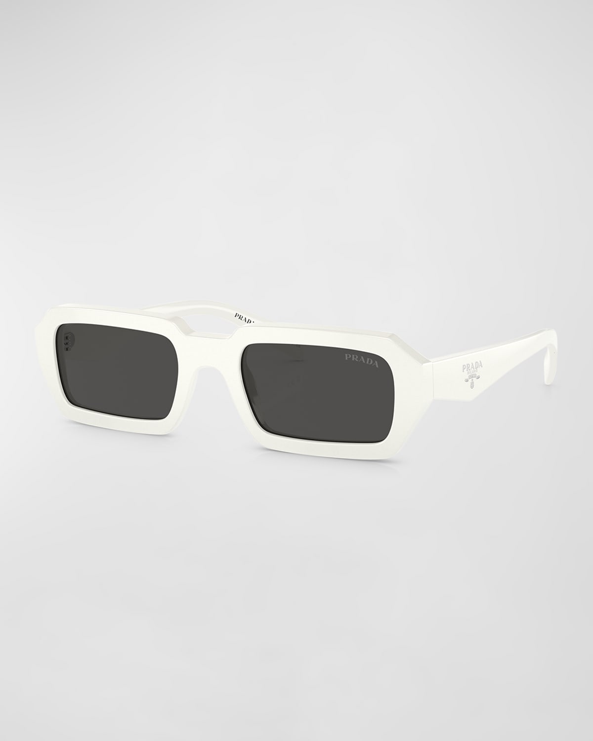 Prada Triangle Logo Acetate Rectangle Sunglasses In White