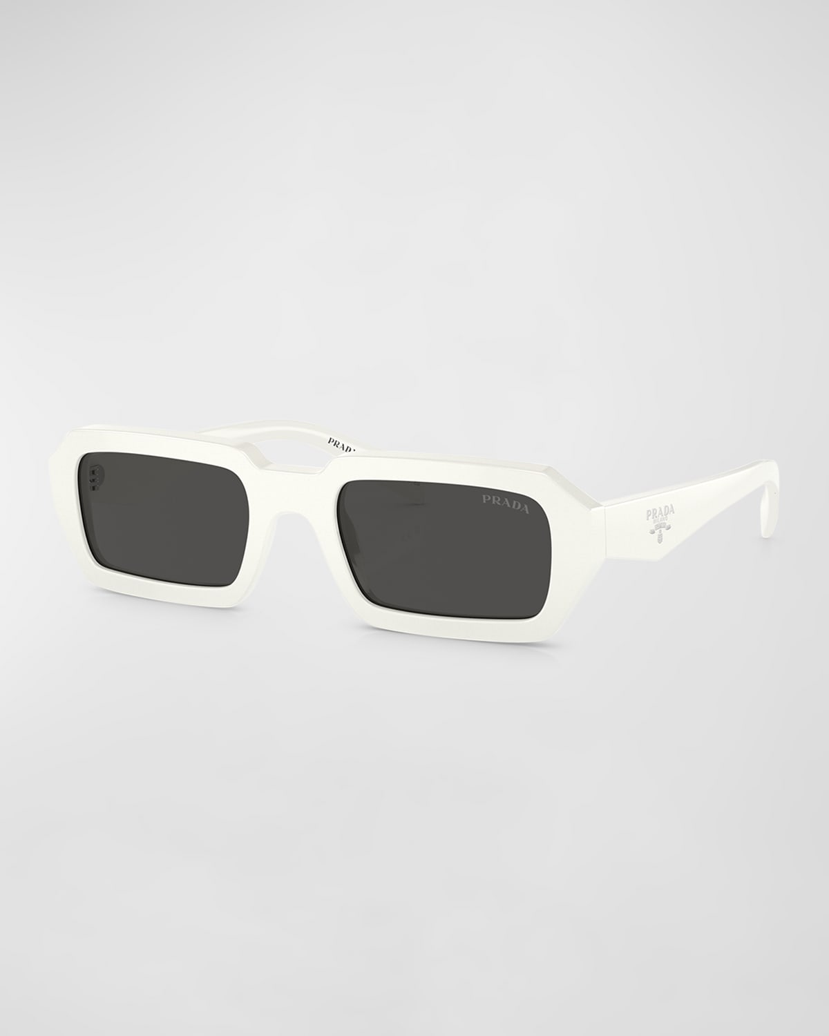 Prada Triangle Logo Acetate Rectangle Sunglasses In White