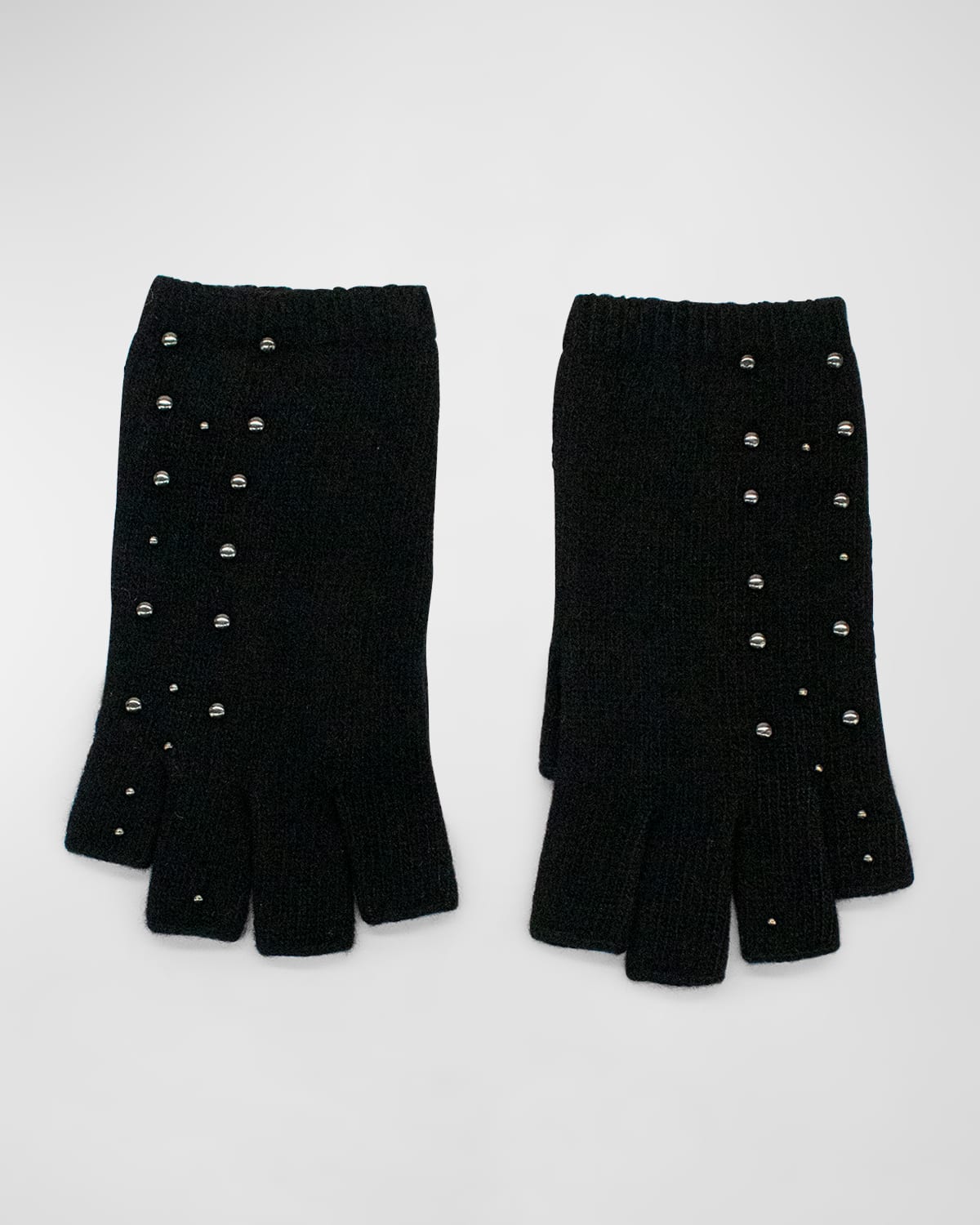 Portolano Cashmere Fingerless Gloves With Scattered Studs In Black