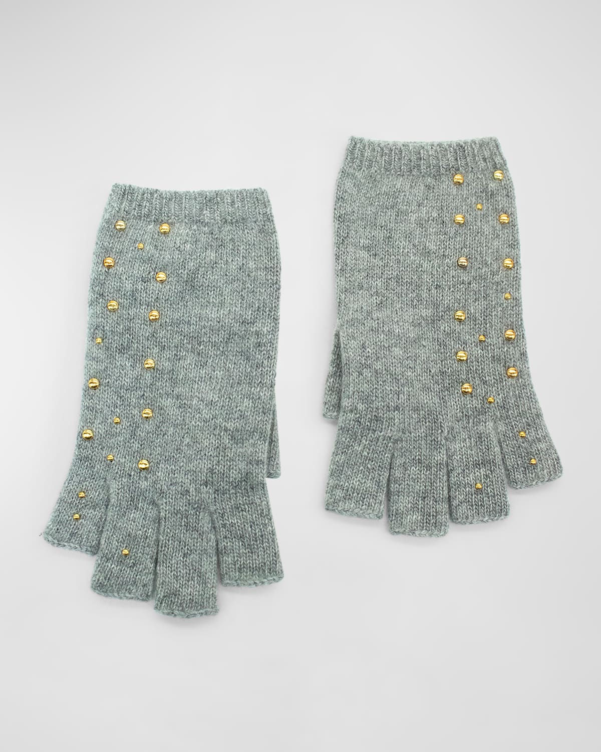 Portolano Cashmere Fingerless Gloves With Scattered Studs In Lt Ht Grey