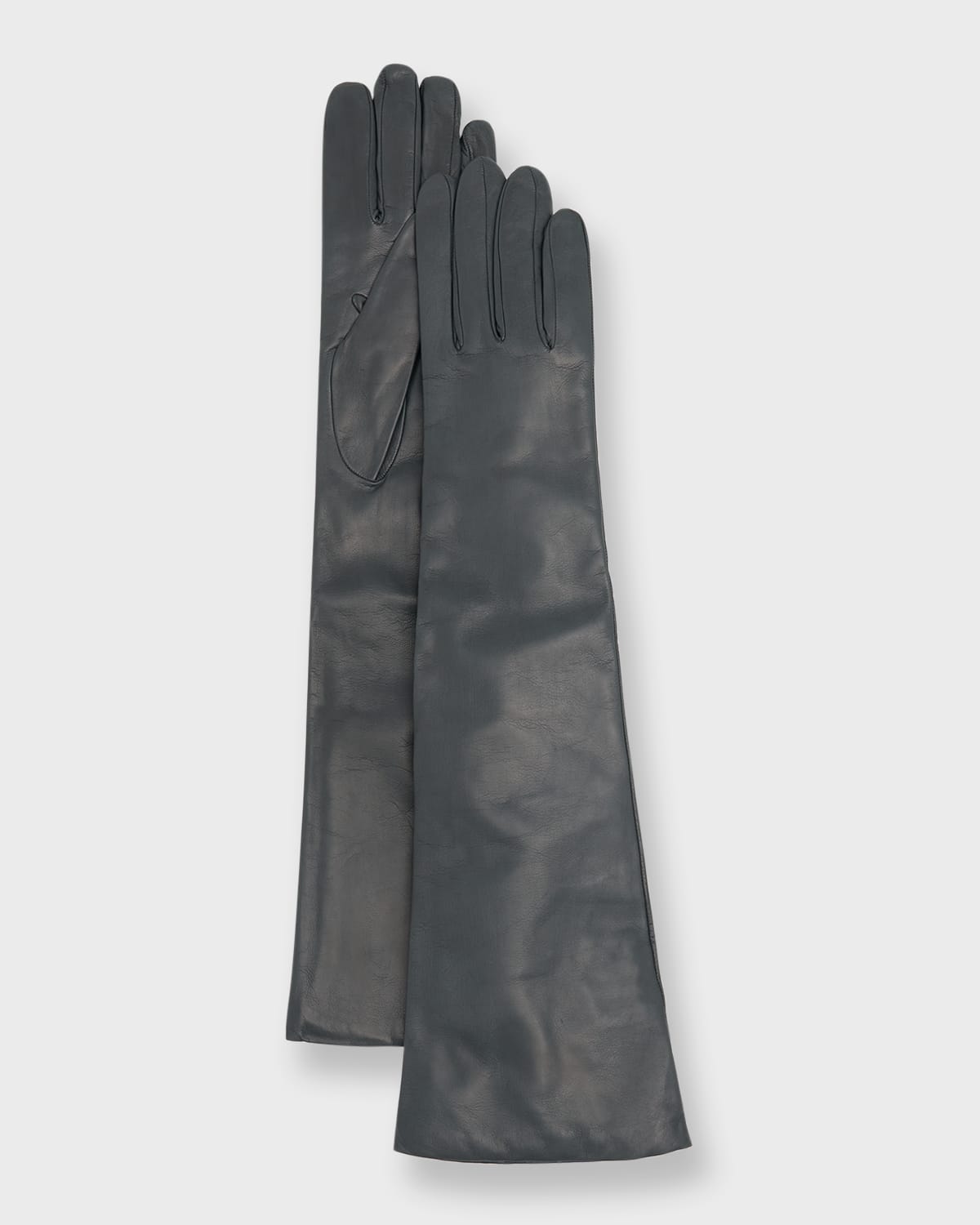 Portolano Long Cashmere-lined Leather Gloves In Grey