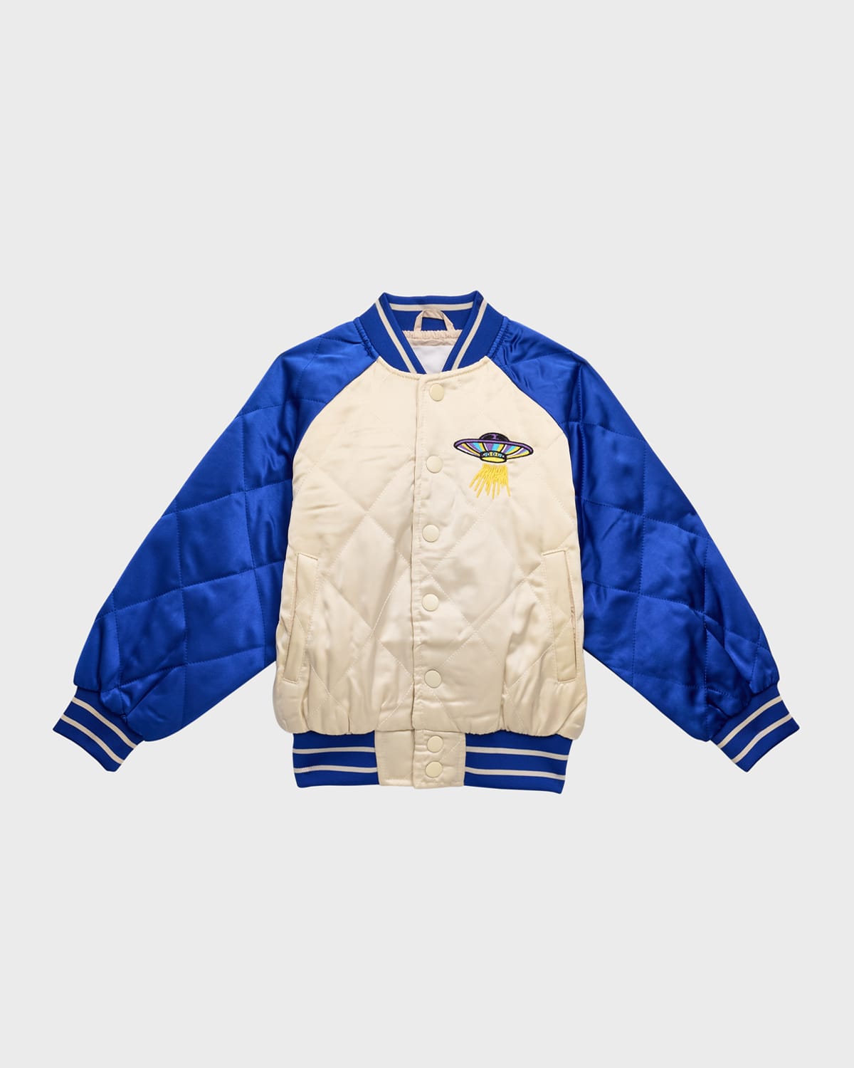 Shop Molo Boy's Haru Quilted Ufo Graphic Bomber Jacket In Summer Sand