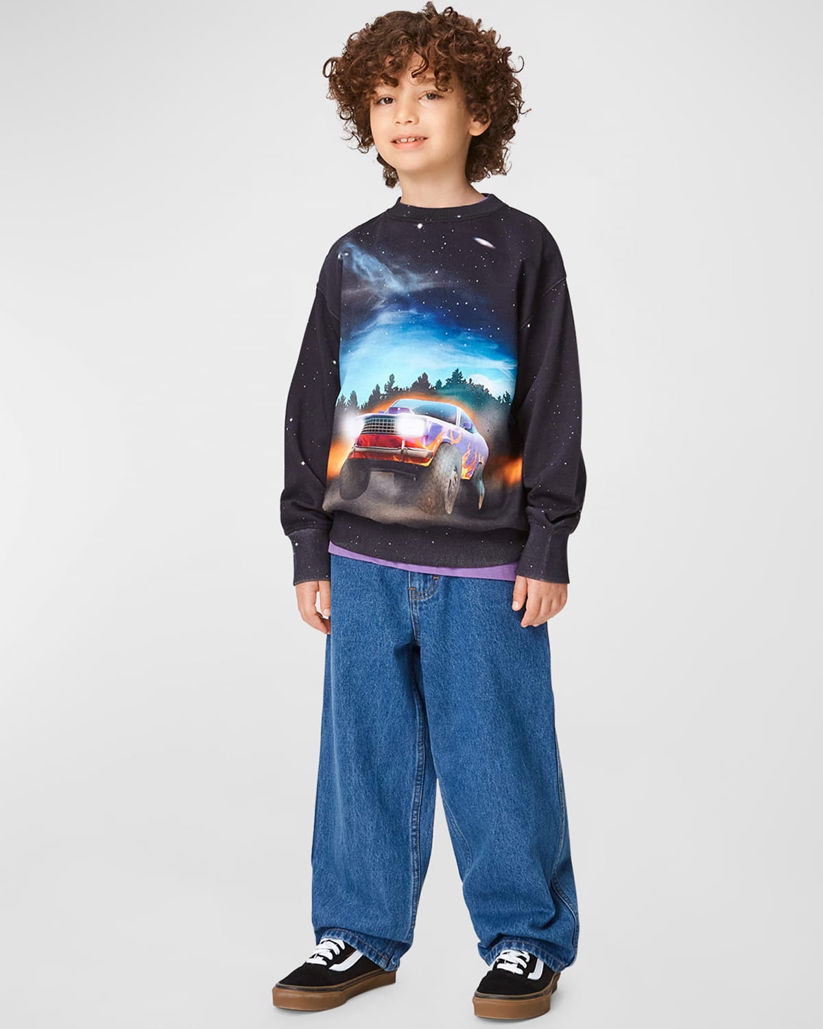 Molo Boy's Mattis Truck-print Sweatshirt In Flame Car