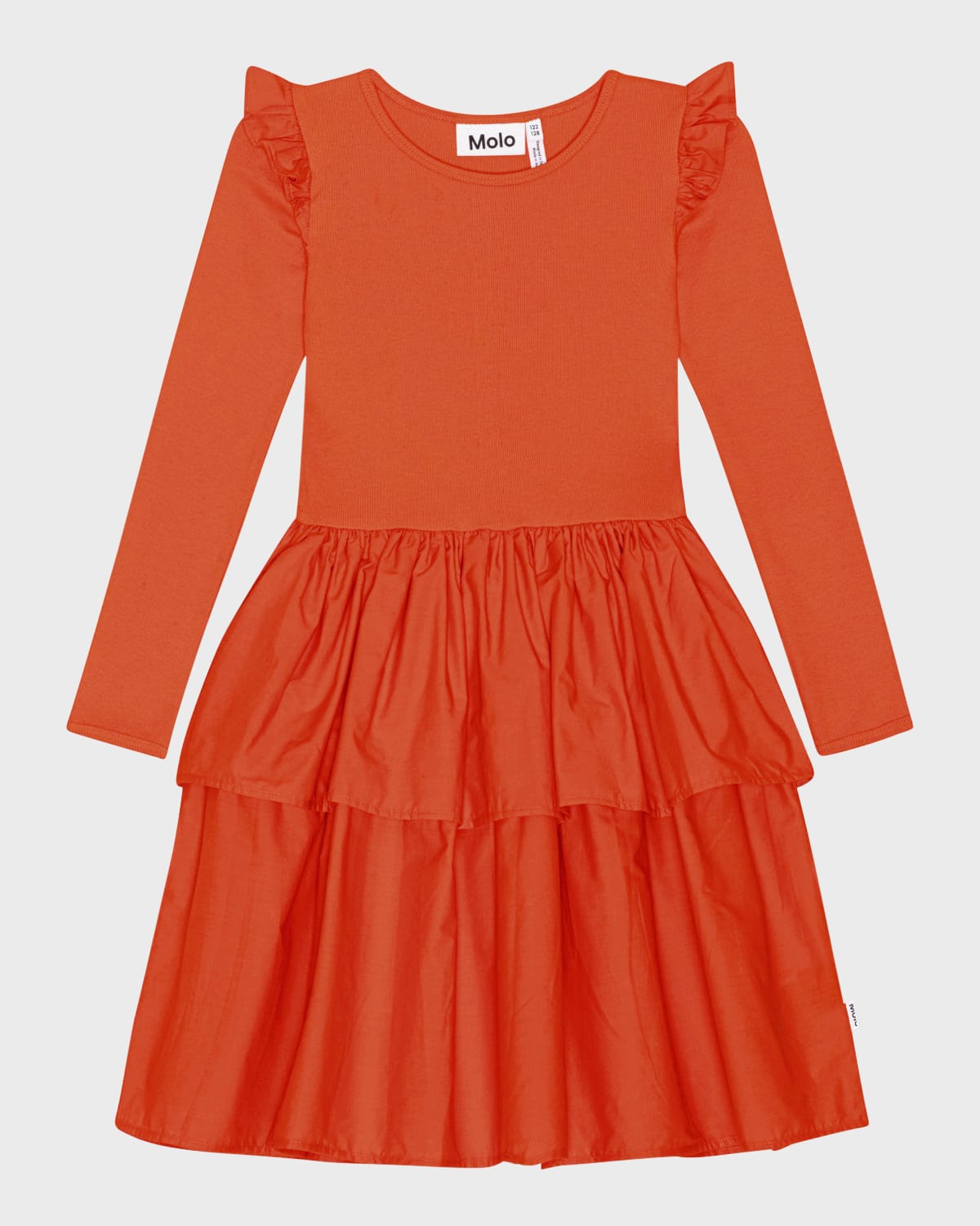 Shop Molo Girl's Cathi Ruffle Trim Dress In Red Clay