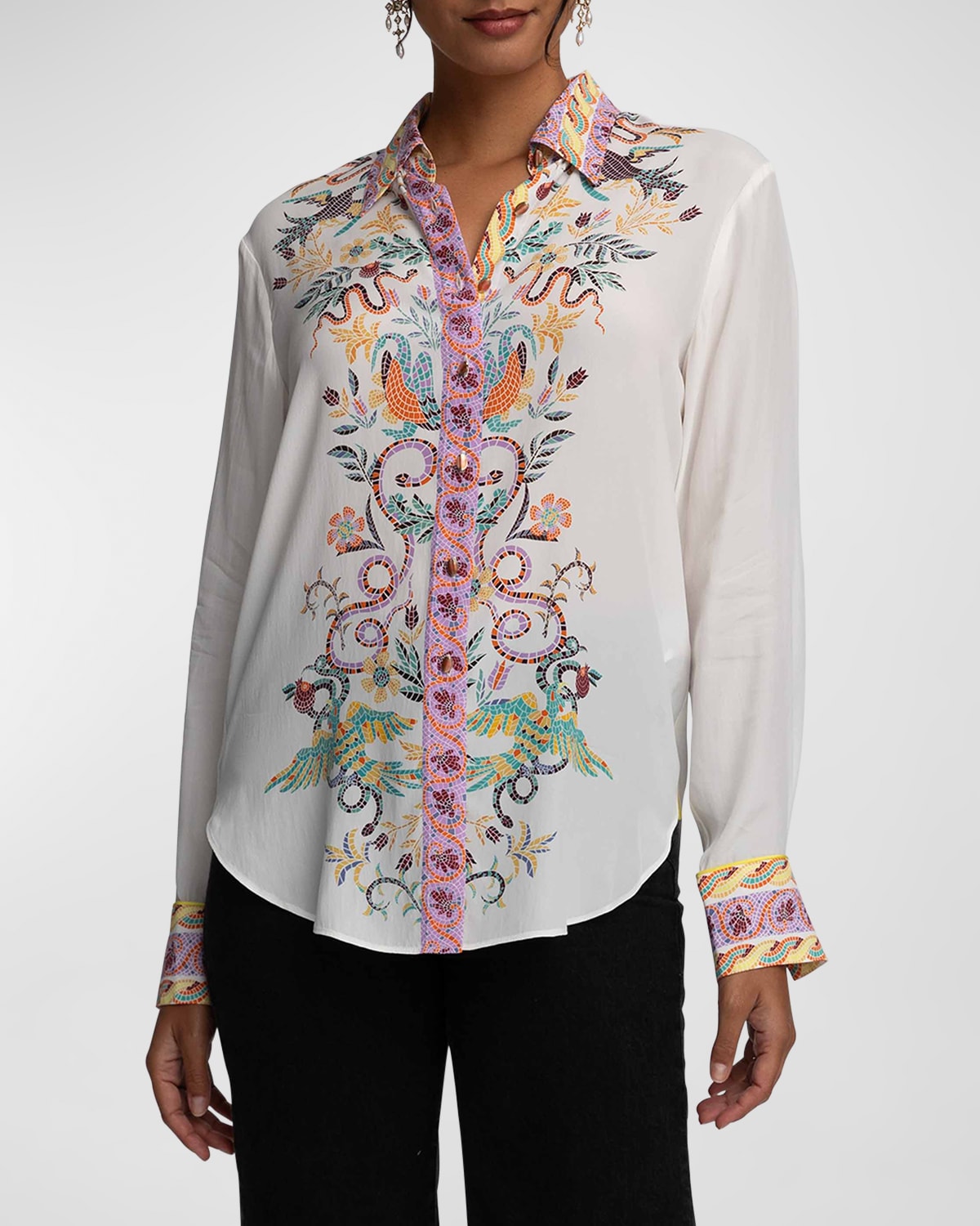Gabriela Mosaic-Print Button-Down Shirt