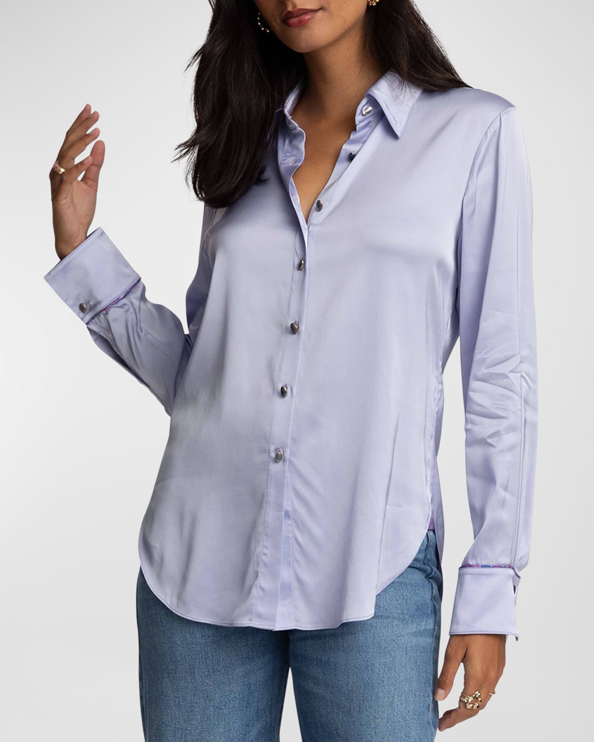 Robert Graham Gabriela Button-down Silk-blend Shirt In Lavender