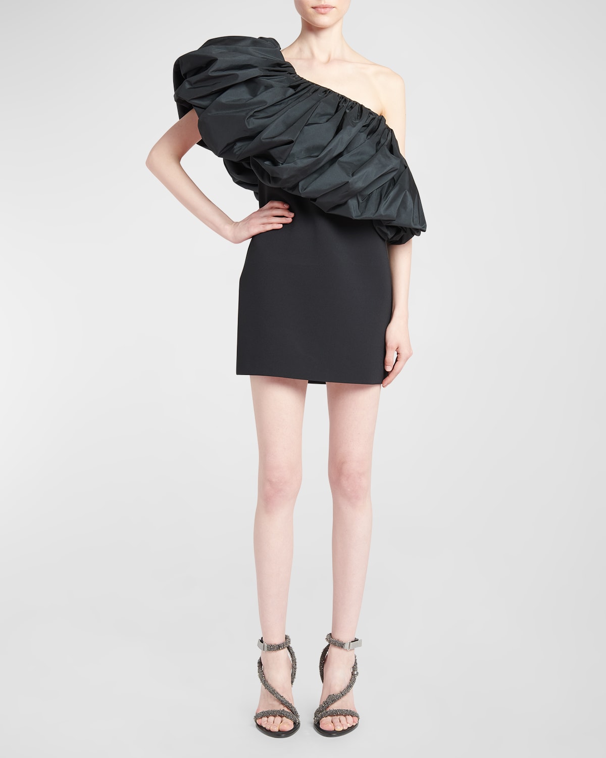 Emilio Pucci Balloon Ruffle One-shoulder Mini Dress In Nero