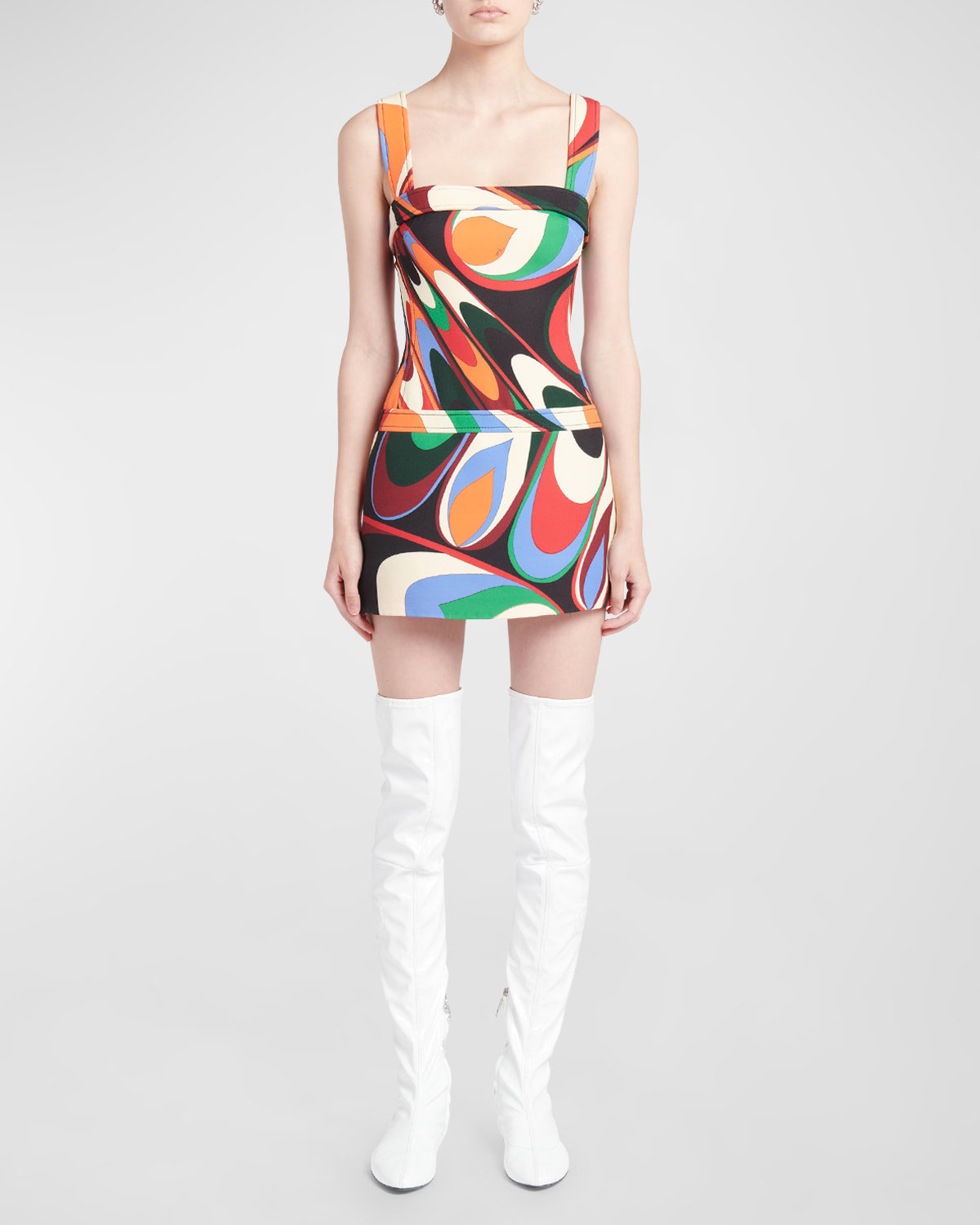 Emilio Pucci Abstract-print Sleeveless Drop-waist Mini Dress In Arancioverde