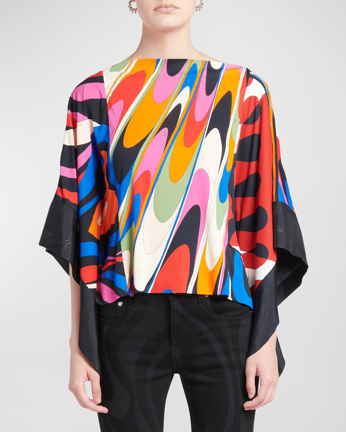 Emilio Pucci Abstract-print Satin Handkerchief Blouse In Blufuxia