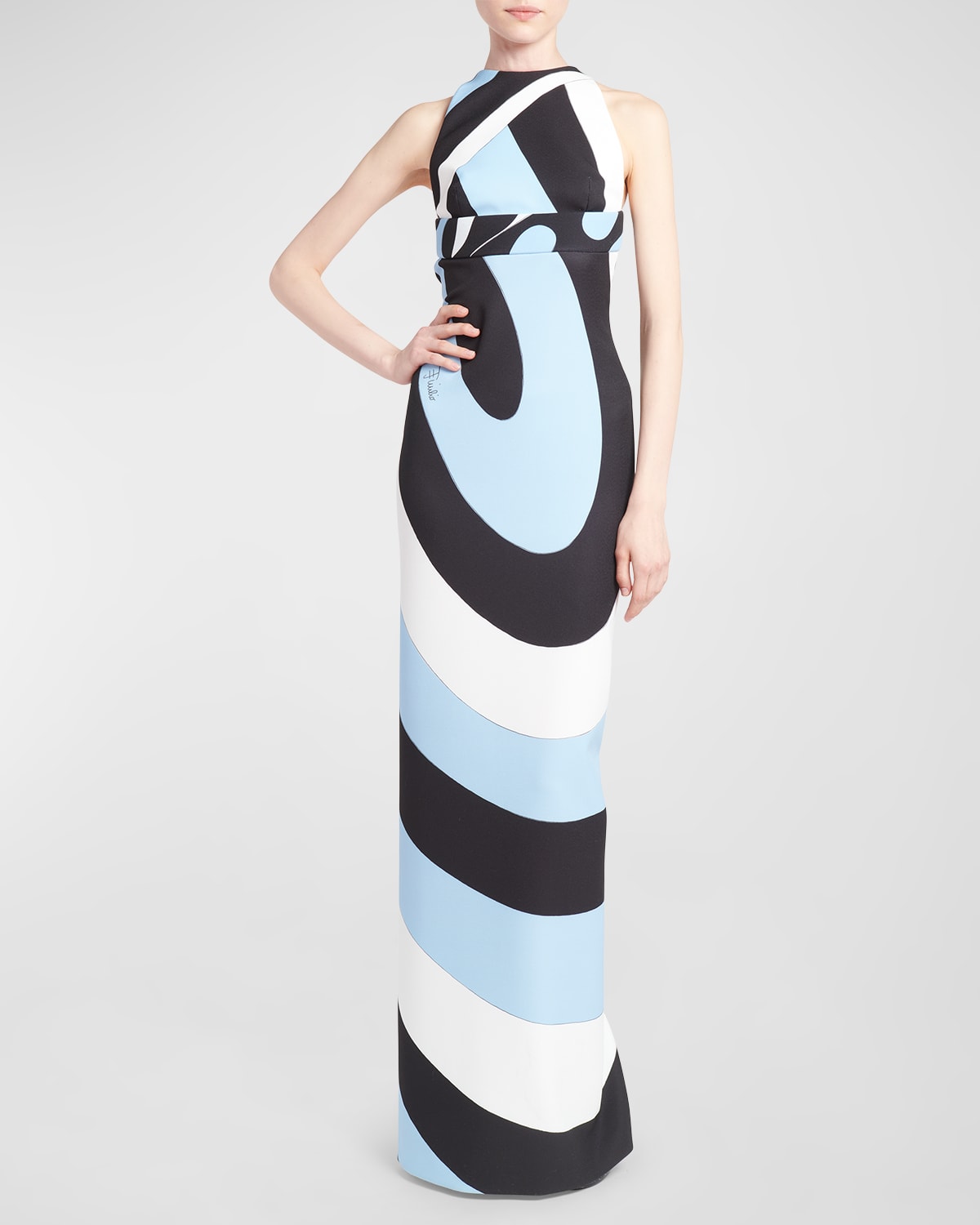 Abstract-Print Open-Back Sleeveless Maxi Dress