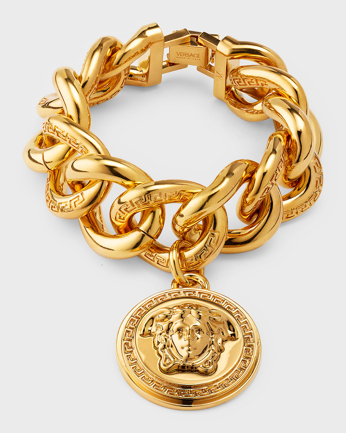 Shop Versace Thick Chain Bracelet With Medusa Charm In  Gold