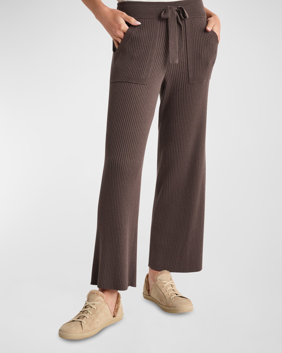 Splendid Georgie Rib Wide Leg Crop Pants In Chocolate