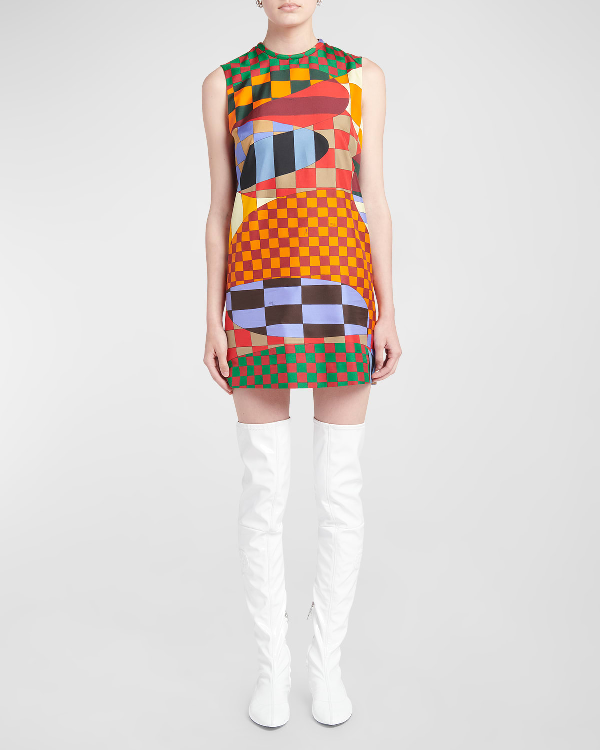 Shop Emilio Pucci Abstract-print Sleeveless Mini Shift Dress In Arancioverde