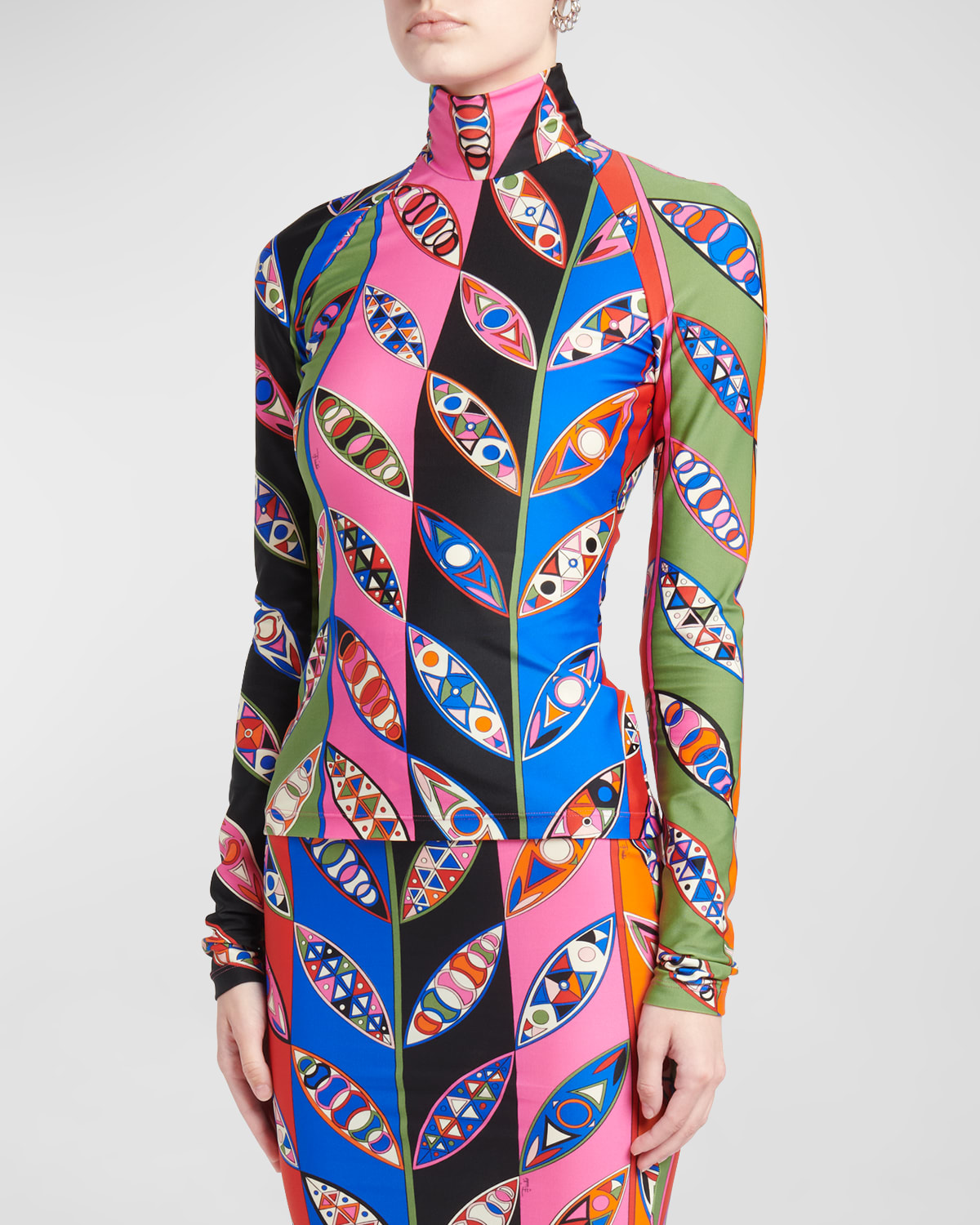 Emilio Pucci Abstract-print Turtleneck Long-sleeve Top In Blufuxia