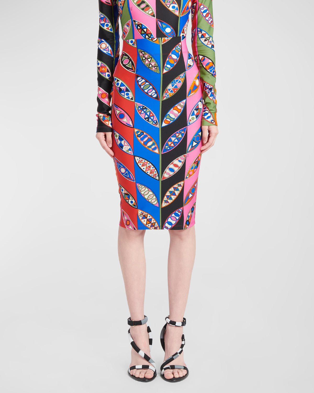 Shop Emilio Pucci Abstract-print Fitted Skirt In Blufuxia