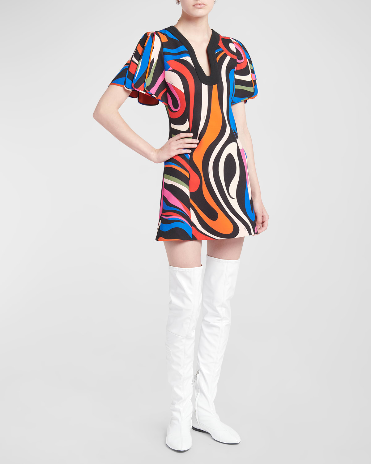 Emilio Pucci Abstract-print Puff-sleeve Mini Dress In Blufuxia