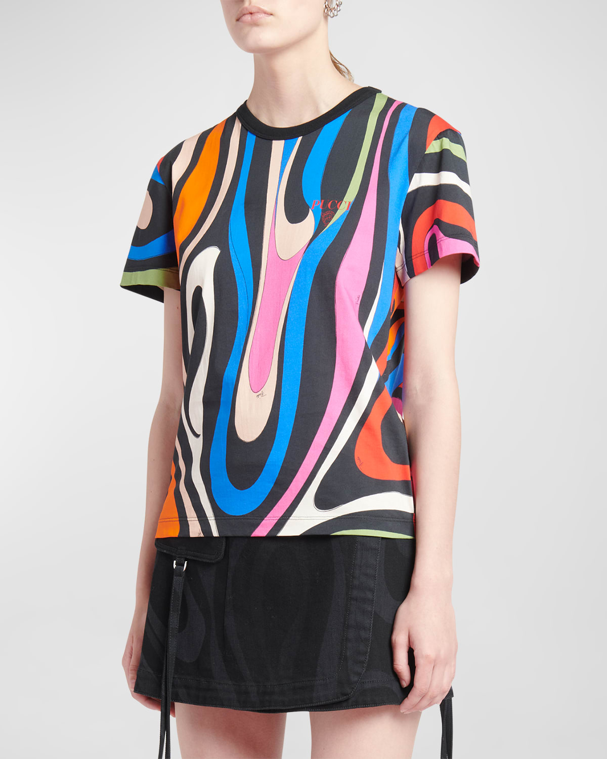 Emilio Pucci Wavy-print Logo Short-sleeve T-shirt In Blufuxia