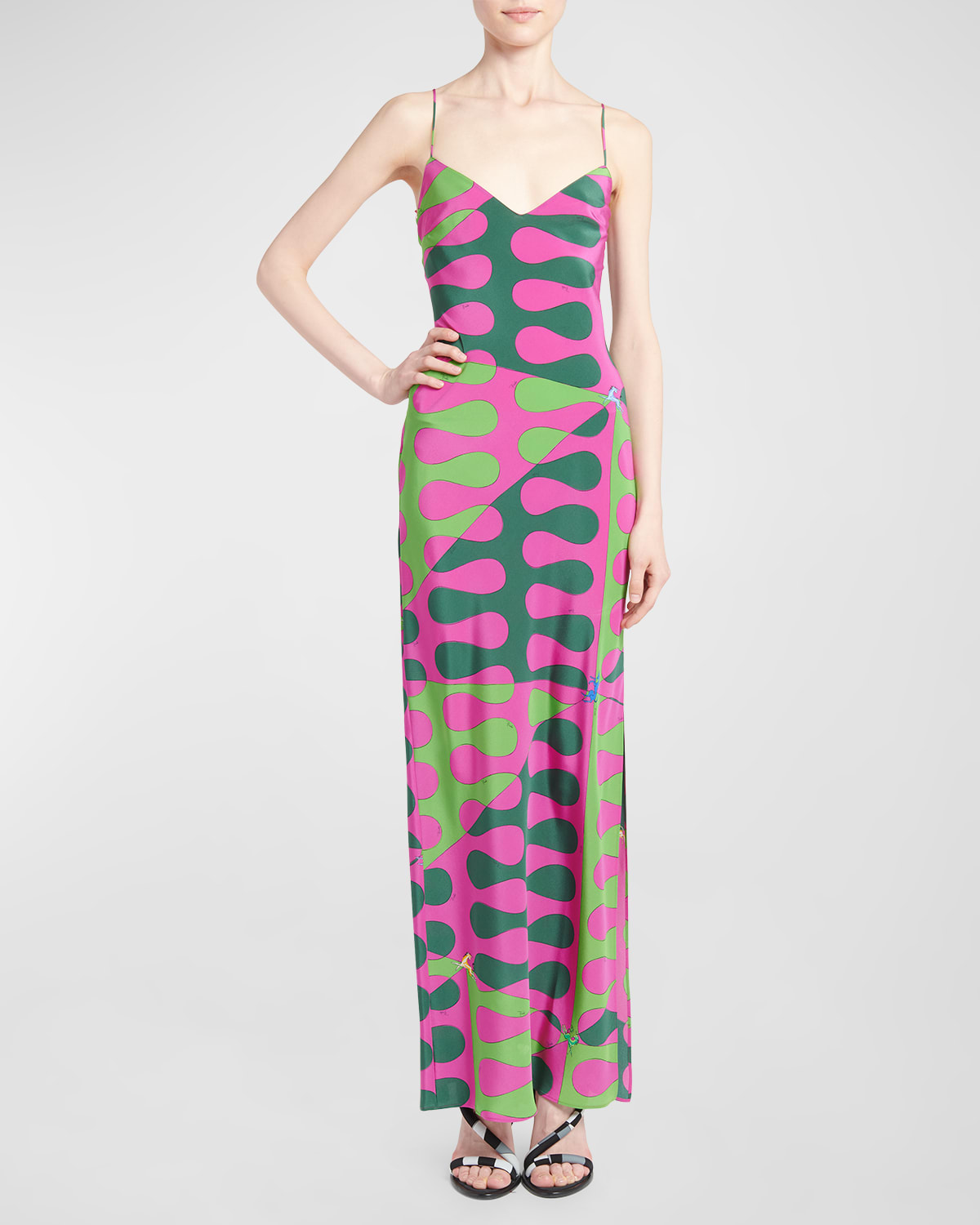 Abstract-Print Sleeveless Slit-Hem Maxi Slip Dress