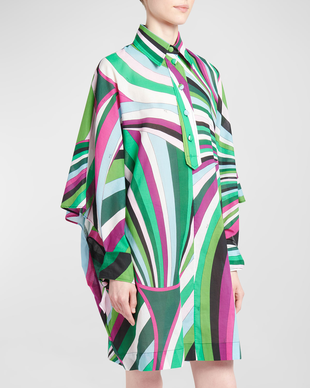 Emilio Pucci Abstract-print Long-sleeve Collared Kaftan Shirt In Verdefuxia