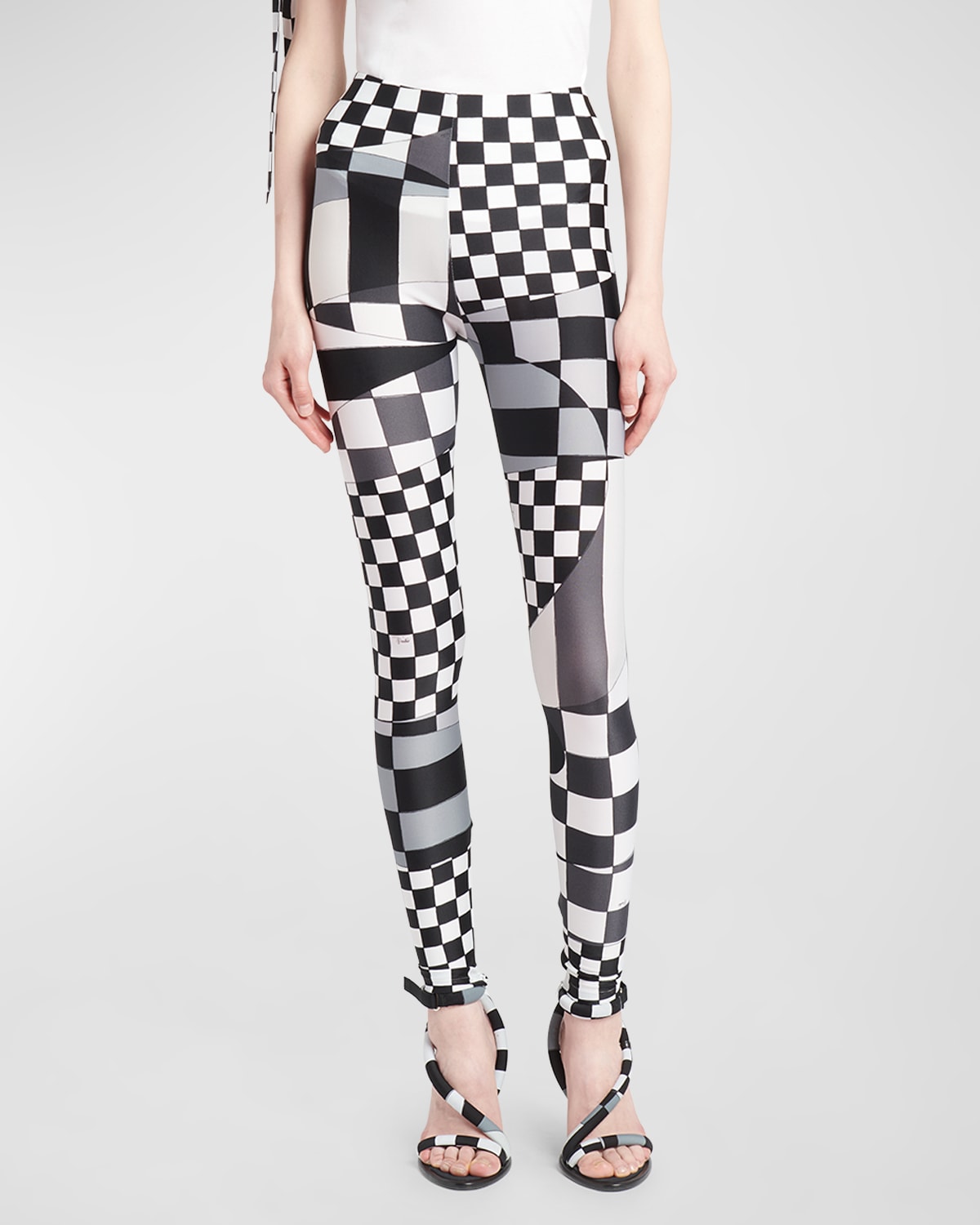 Emilio Pucci Abstract-print Lycra Ankle Leggings In Blkwhite