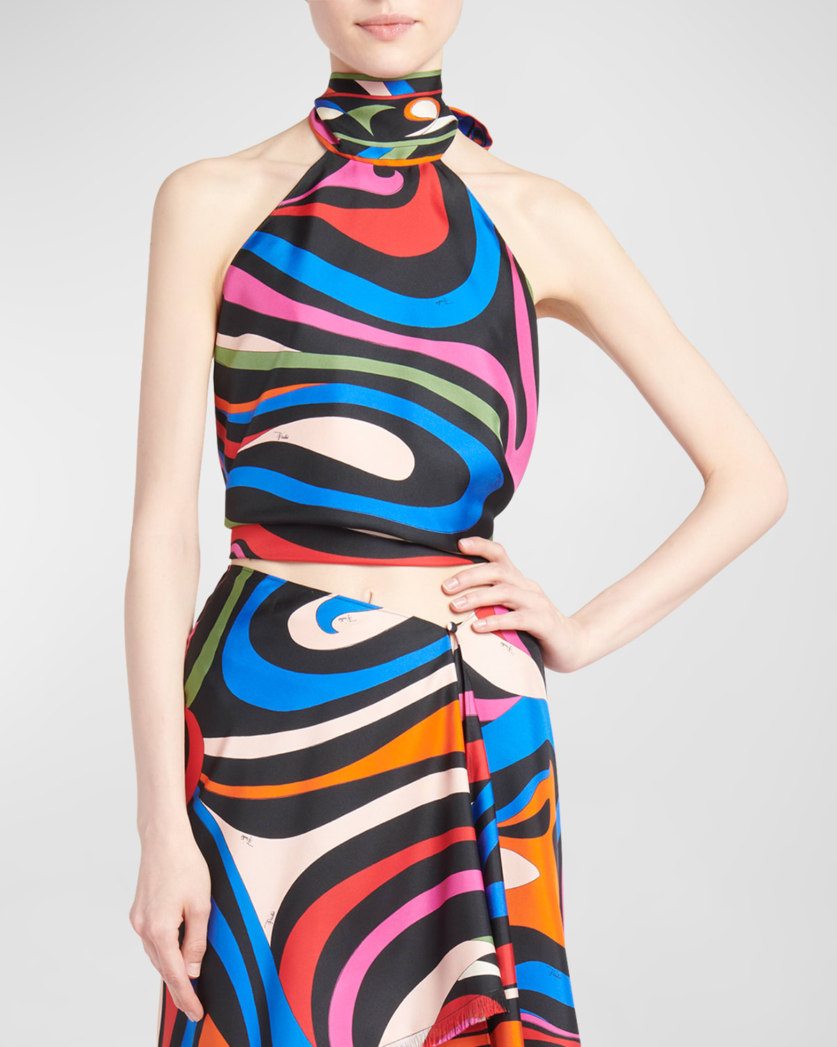 Emilio Pucci Abstract-print Silk Halter Scarf Top In Blufuxia