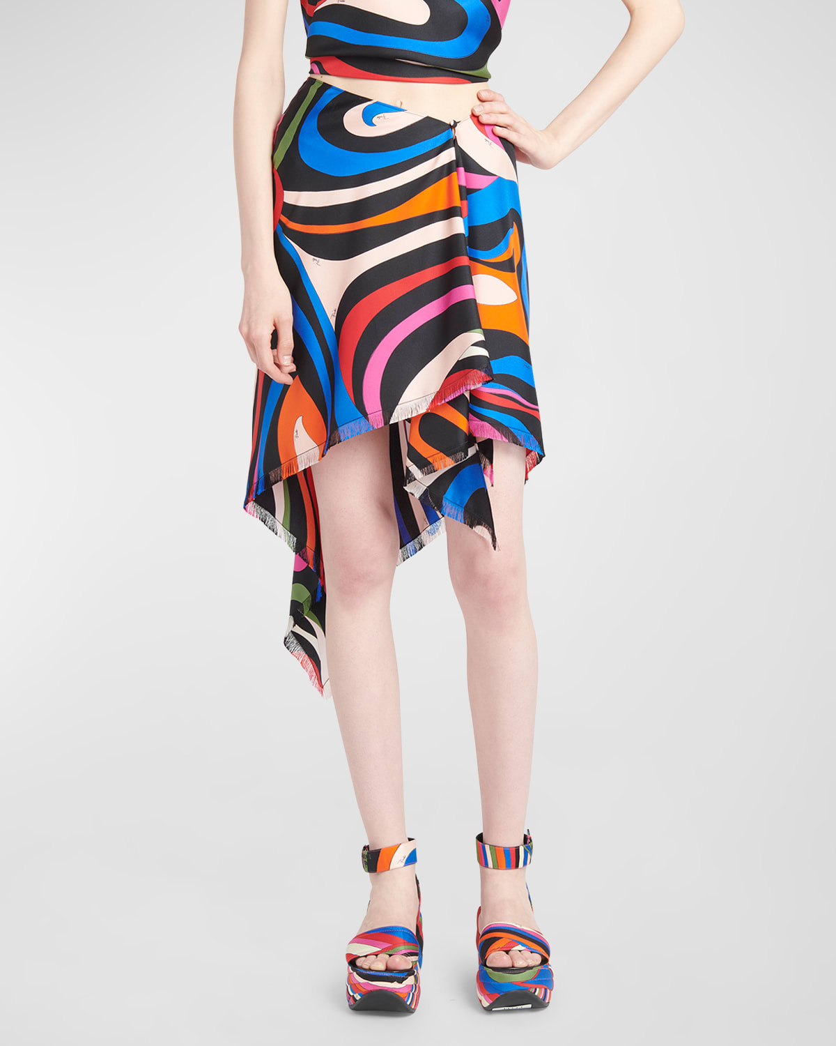 Emilio Pucci Abstract-print Handkerchief Mini Skirt In Blufuxia