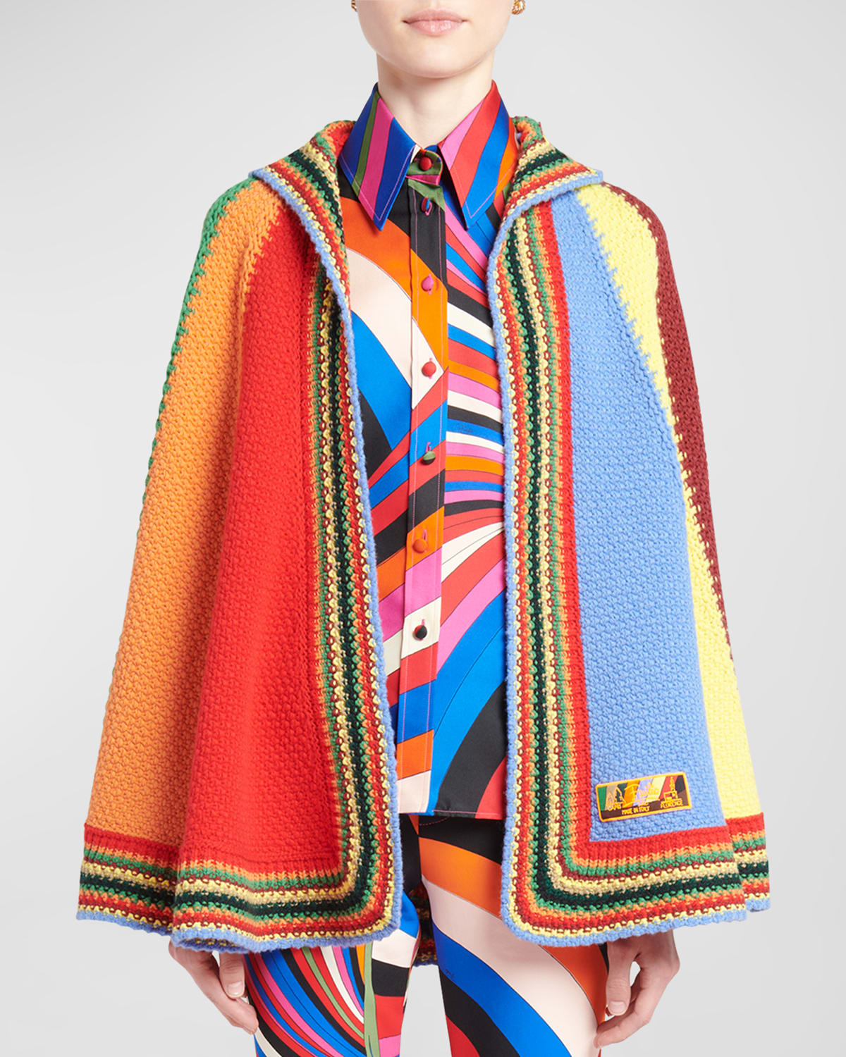 Emilio Pucci Colorblock Knit Cape In Multicolour