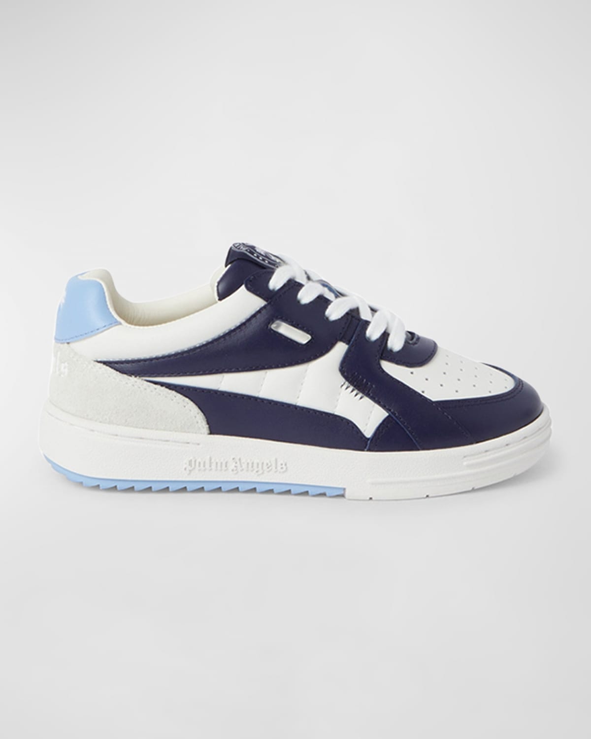 Shop Palm Angels Boy's Palm University Low-top Leather Sneakers, Toddler/kids In White Navy Blue
