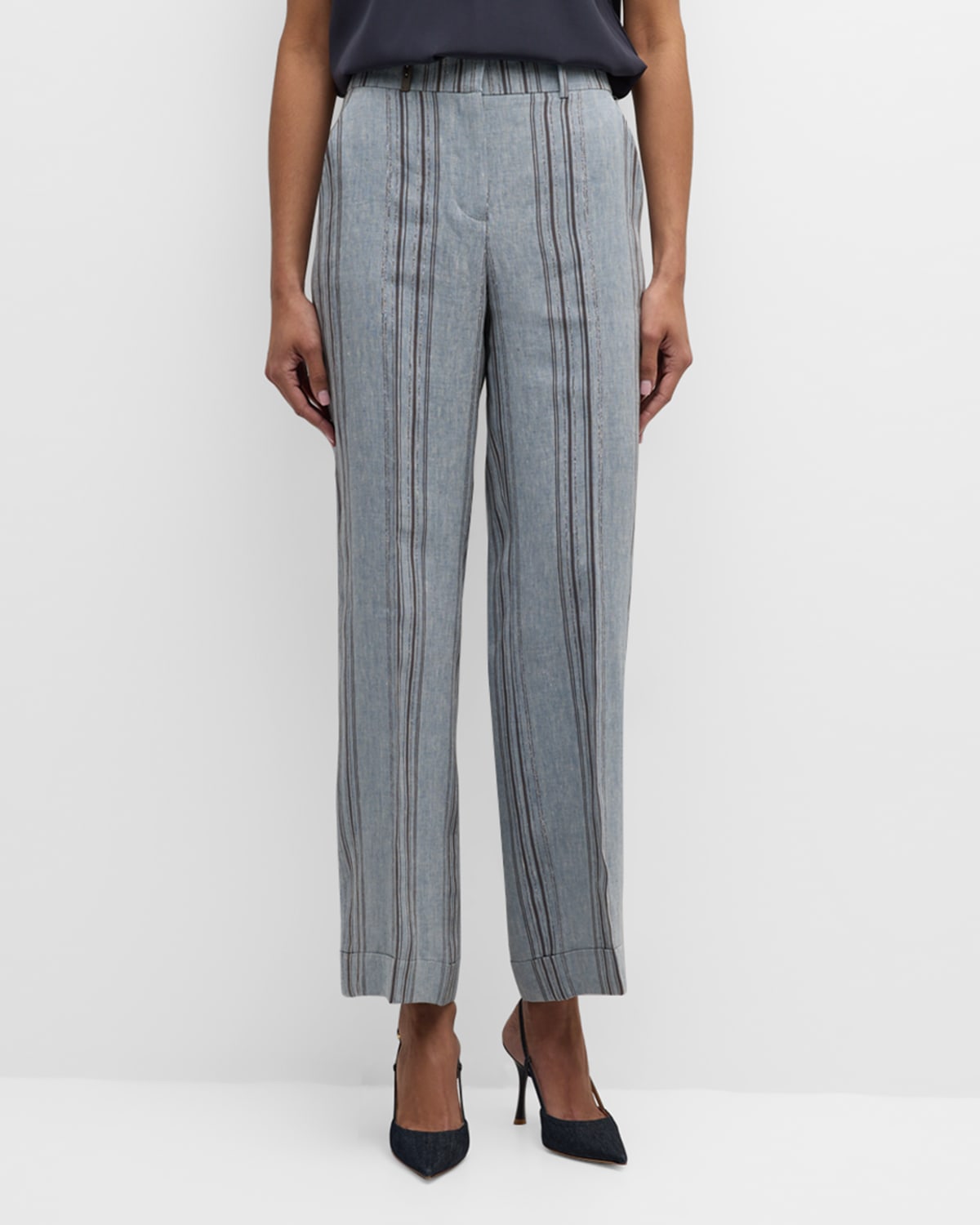 Peserico Pleated High-rise Check-print Palazzo Pants In Aviation Blue