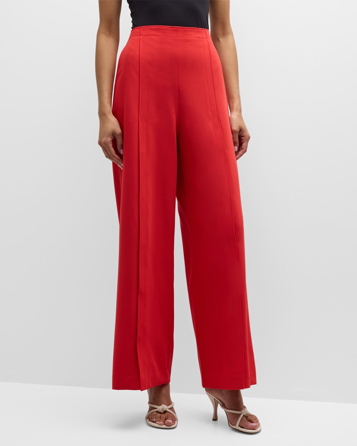 Adeam Lily Snap Slit-hem Wide-leg Trousers In Flame Red