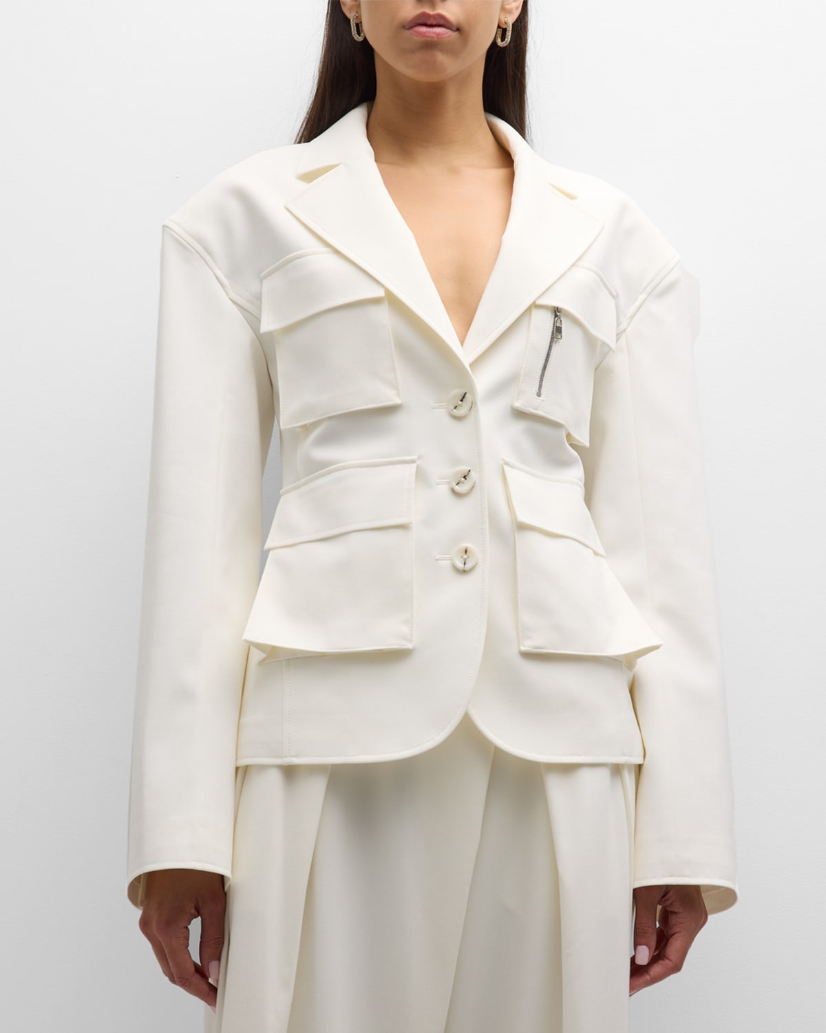 Adeam Michelle Single-breasted Cargo Blazer Jacket In Ivory