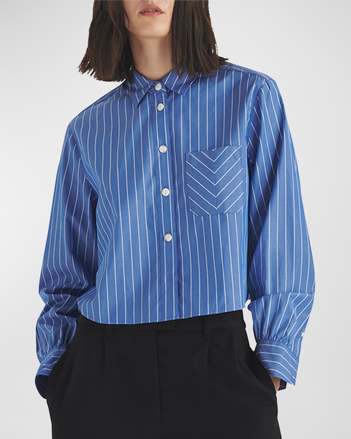 Shop Rag & Bone Maxine Long-sleeve Cropped Stripe Shirt In Blustripe
