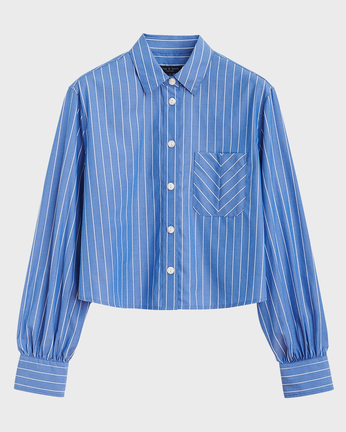 Shop Rag & Bone Maxine Long-sleeve Cropped Stripe Shirt In Blustripe