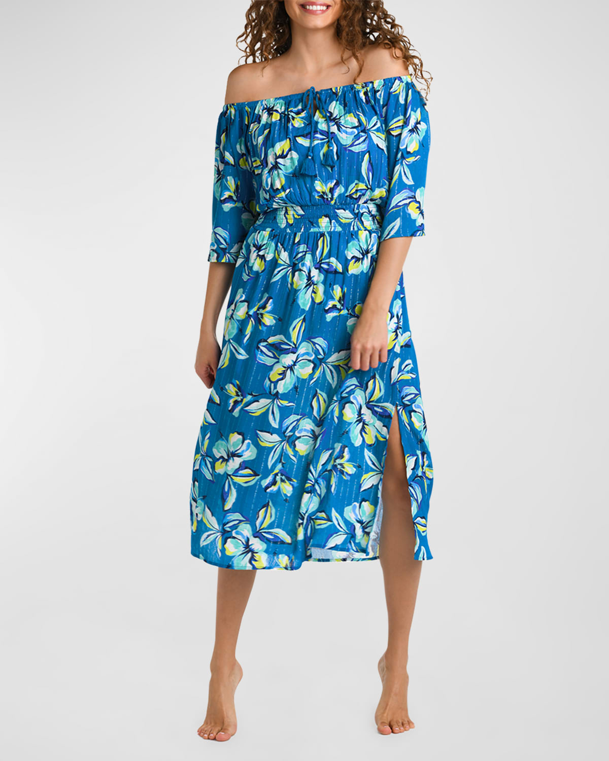 Shop La Blanca Off-shoulder Midi Dress In Ocean