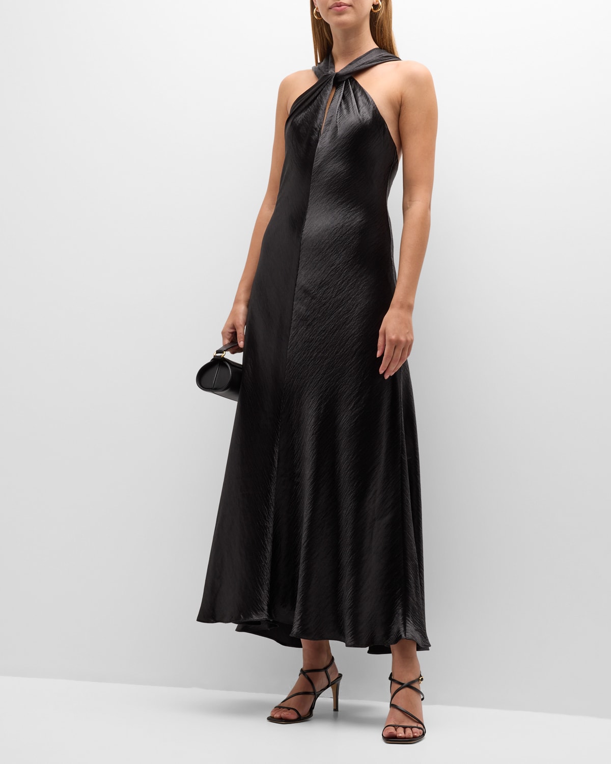 Shop Tanya Taylor Mayanna Satin Halter Maxi Dress In Black